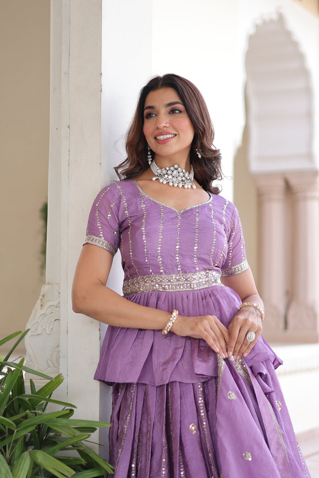 Nimi lavender gold crush lehenga choli with embroidery zari sequins work