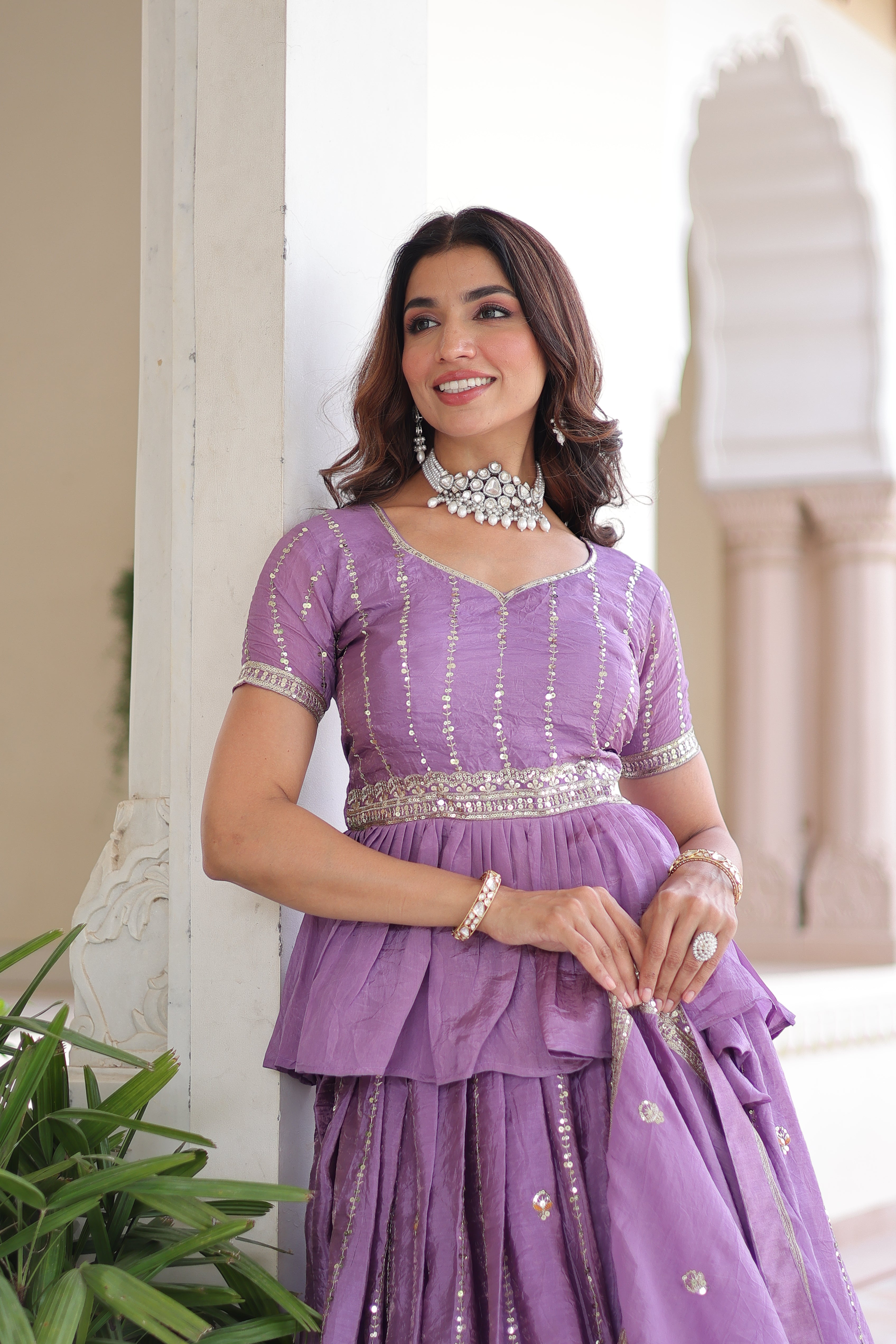 Nimi lavender gold crush lehenga choli with embroidery zari sequins work