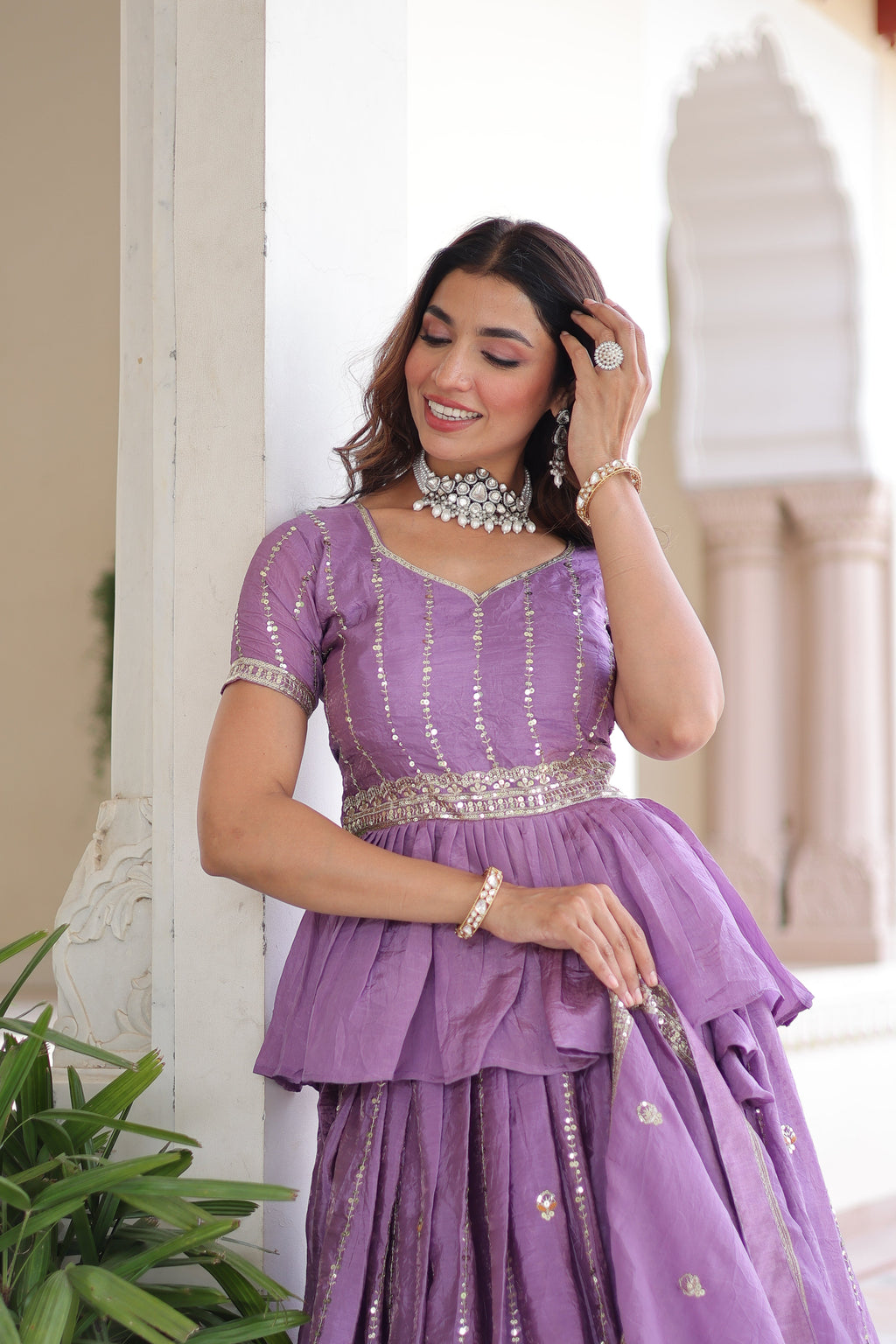 Nimi lavender gold crush lehenga choli with embroidery zari sequins work