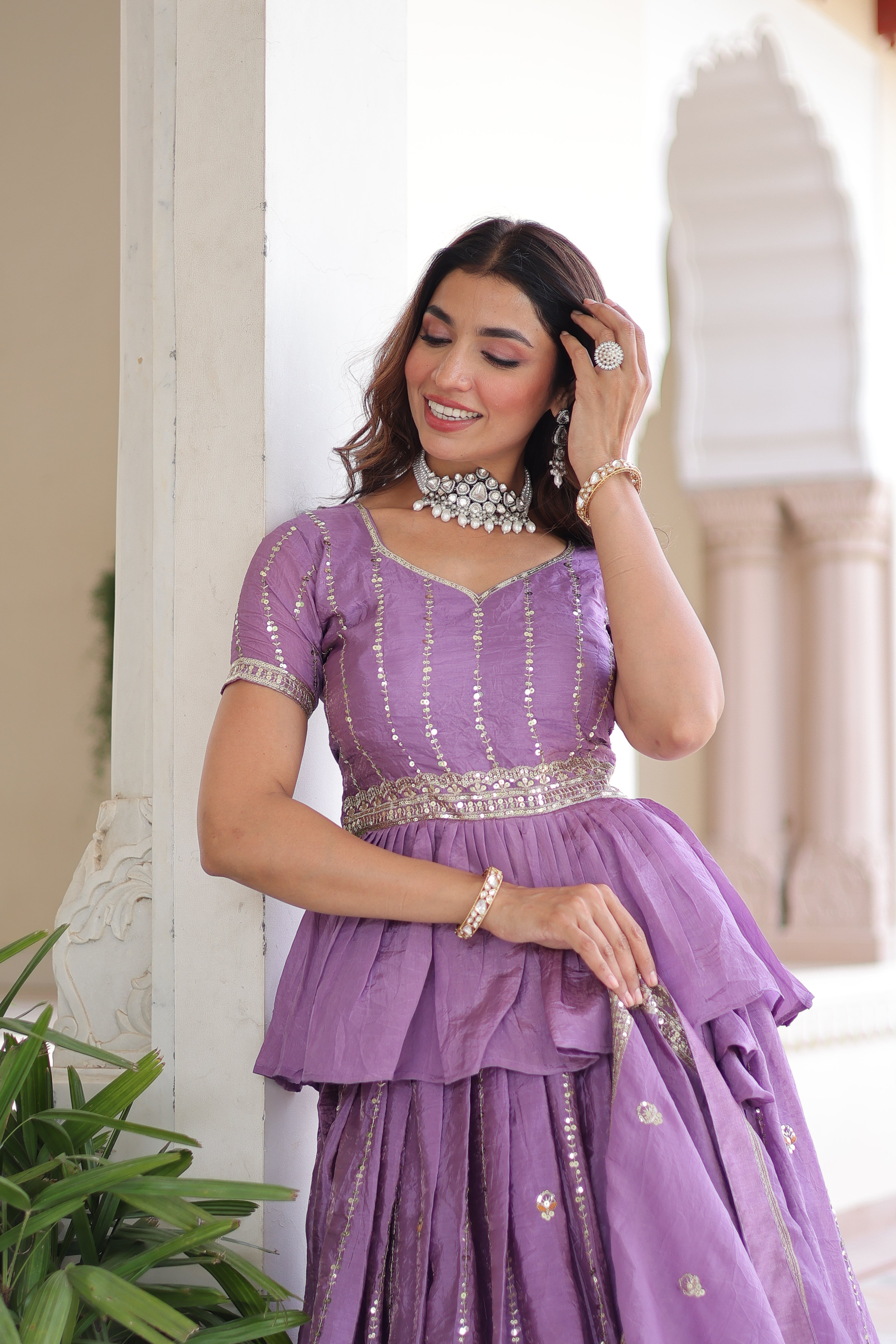 Nimi lavender gold crush lehenga choli with embroidery zari sequins work