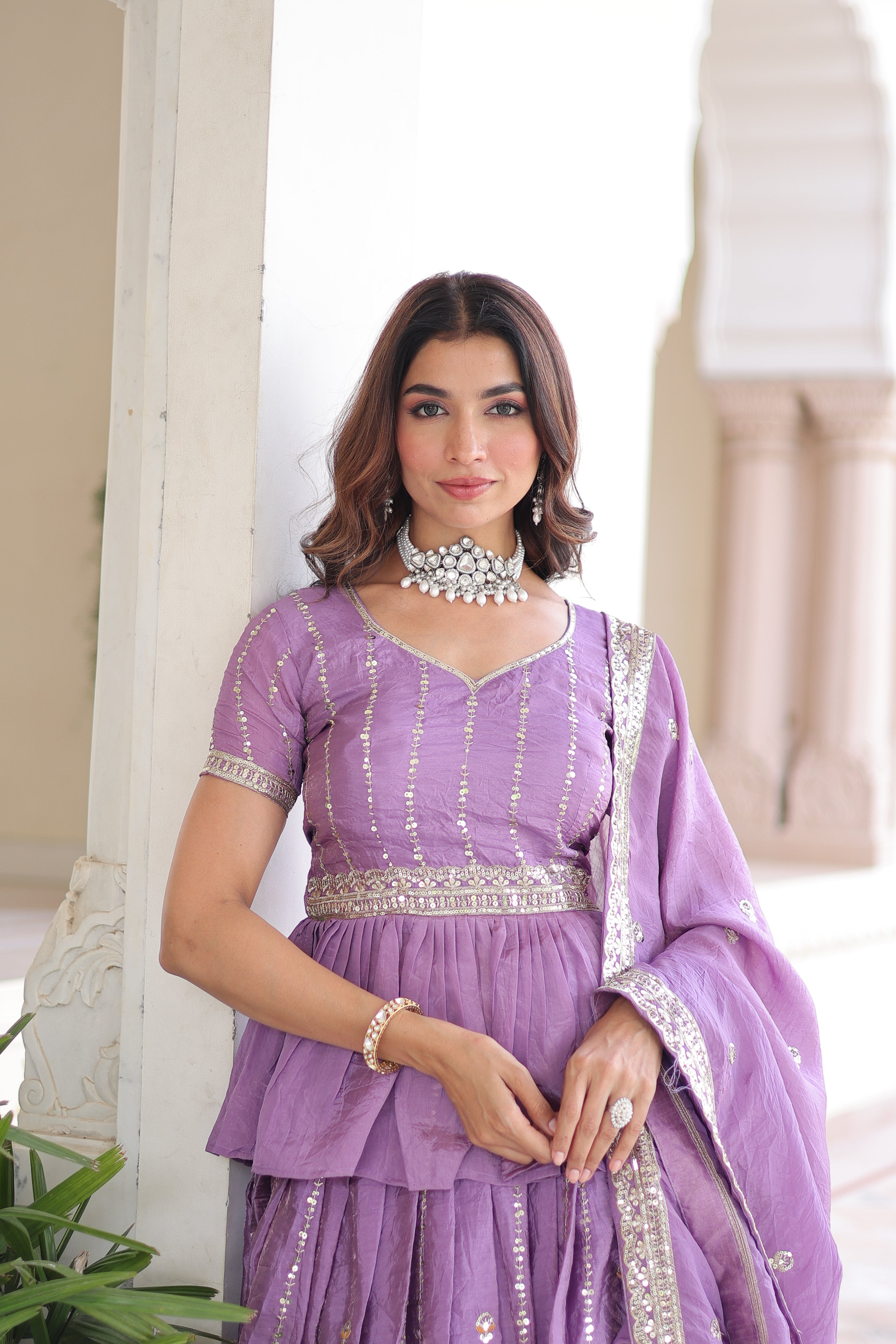 Nimi lavender gold crush lehenga choli with embroidery zari sequins work