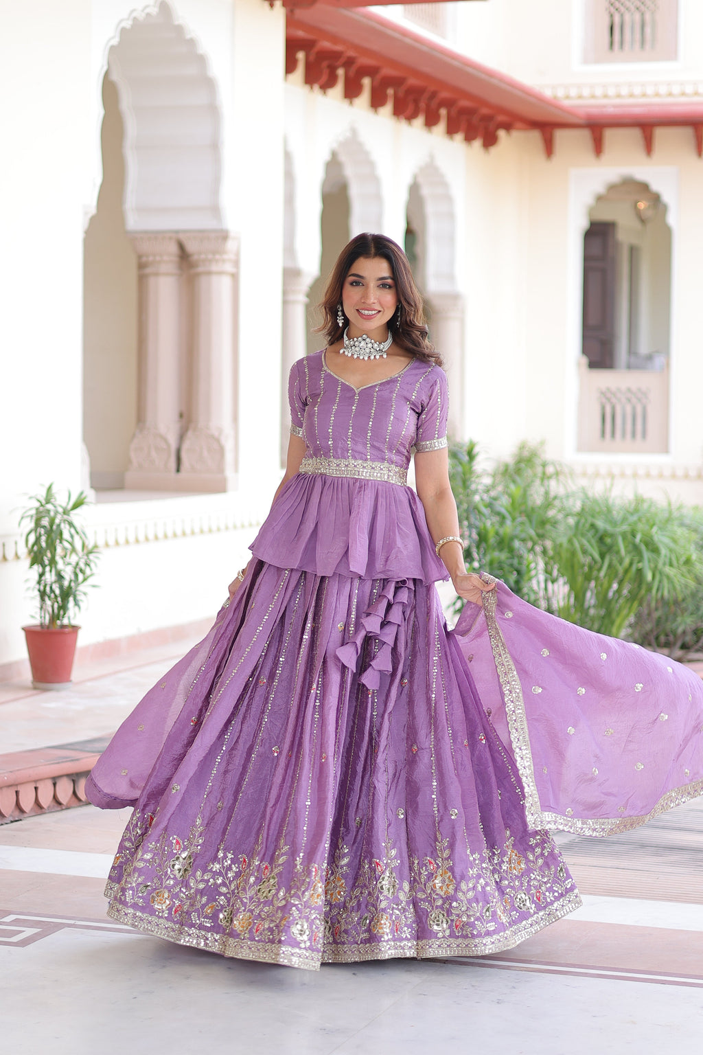 Nimi lavender gold crush lehenga choli with embroidery zari sequins work