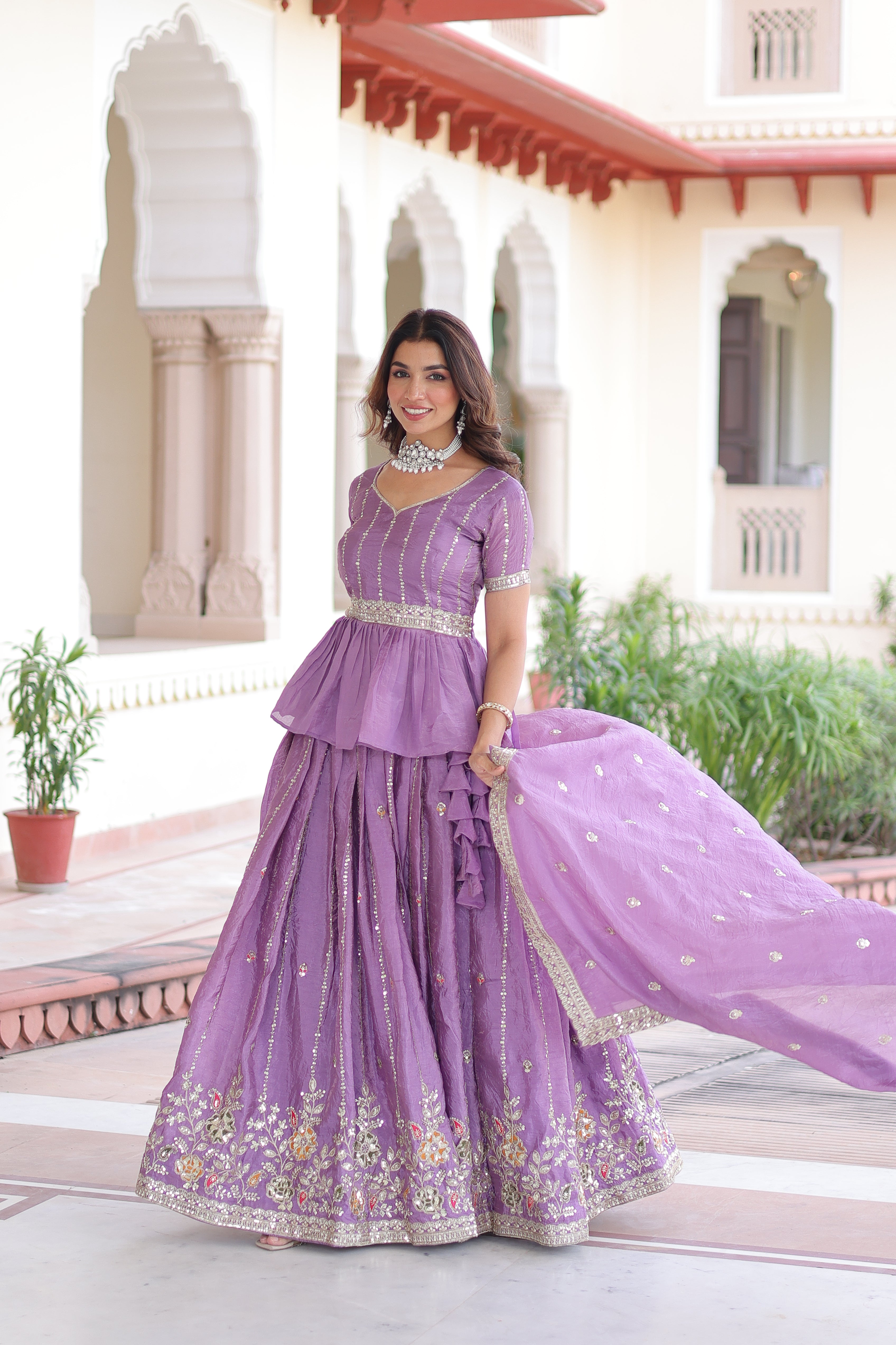Nimi lavender gold crush lehenga choli with embroidery zari sequins work