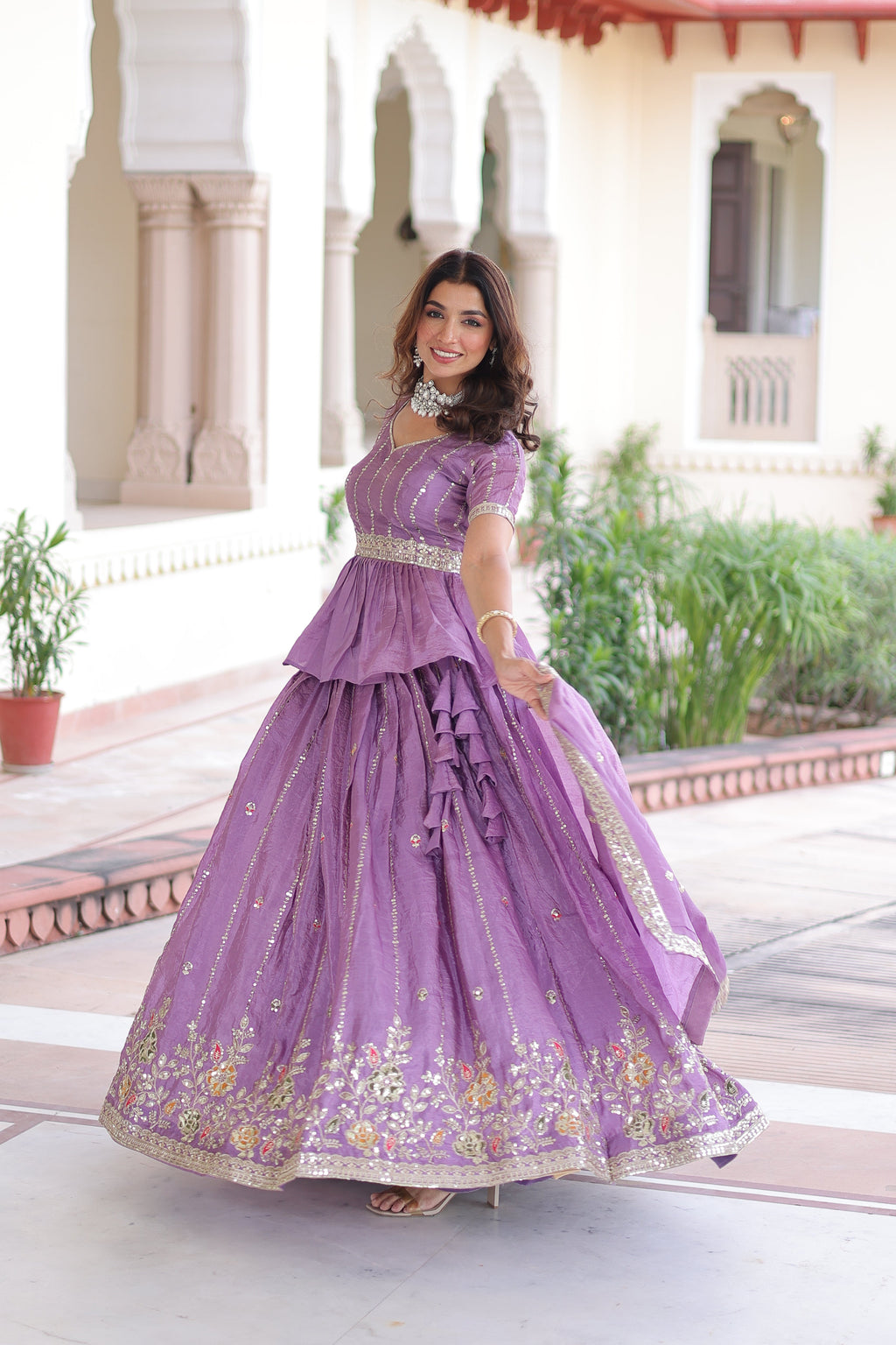 Nimi lavender gold crush lehenga choli with embroidery zari sequins work