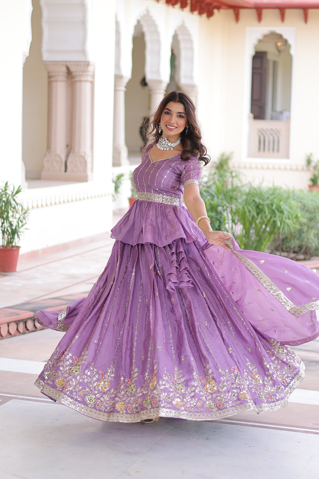 Nimi lavender gold crush lehenga choli with embroidery zari sequins work