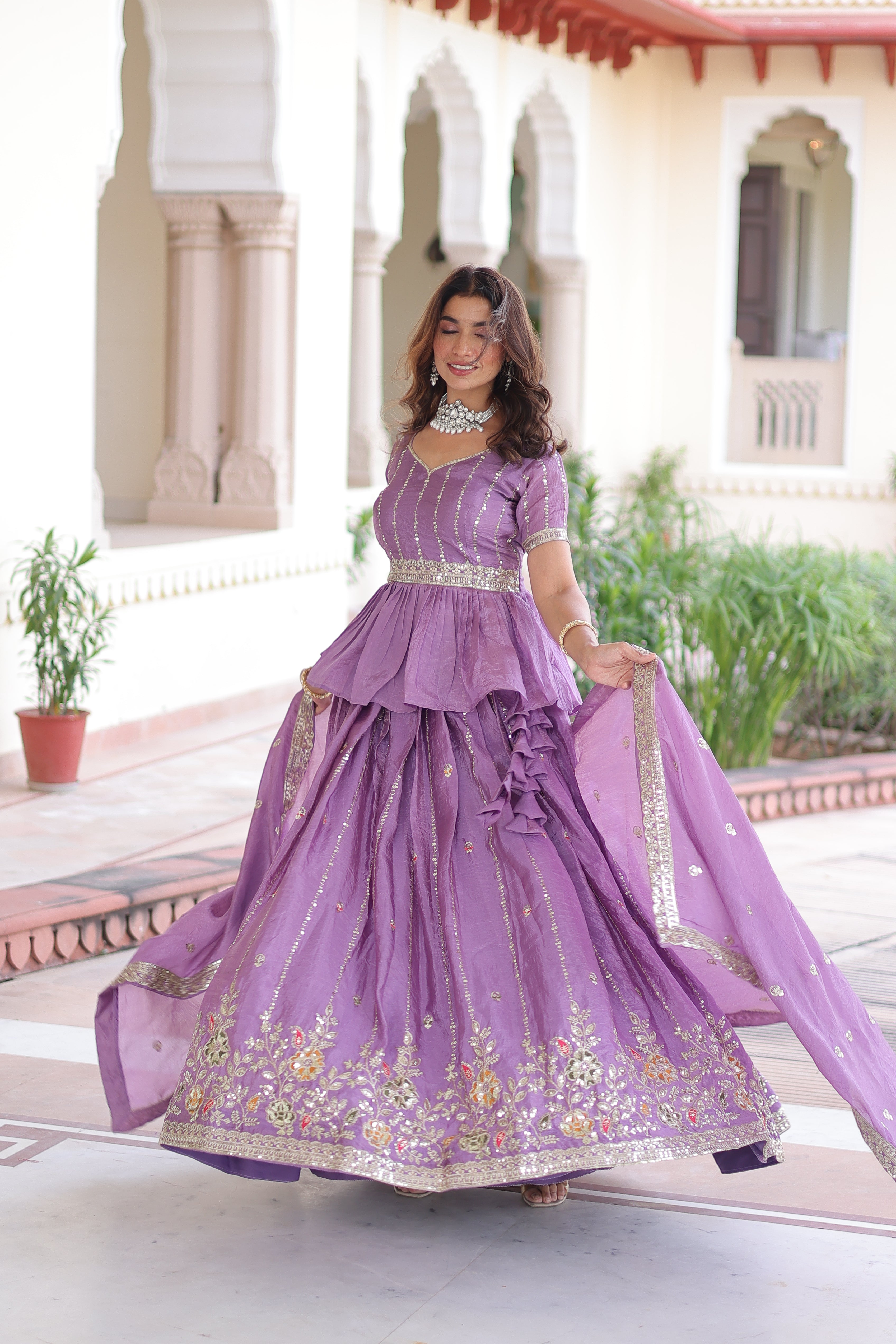 Nimi lavender gold crush lehenga choli with embroidery zari sequins work