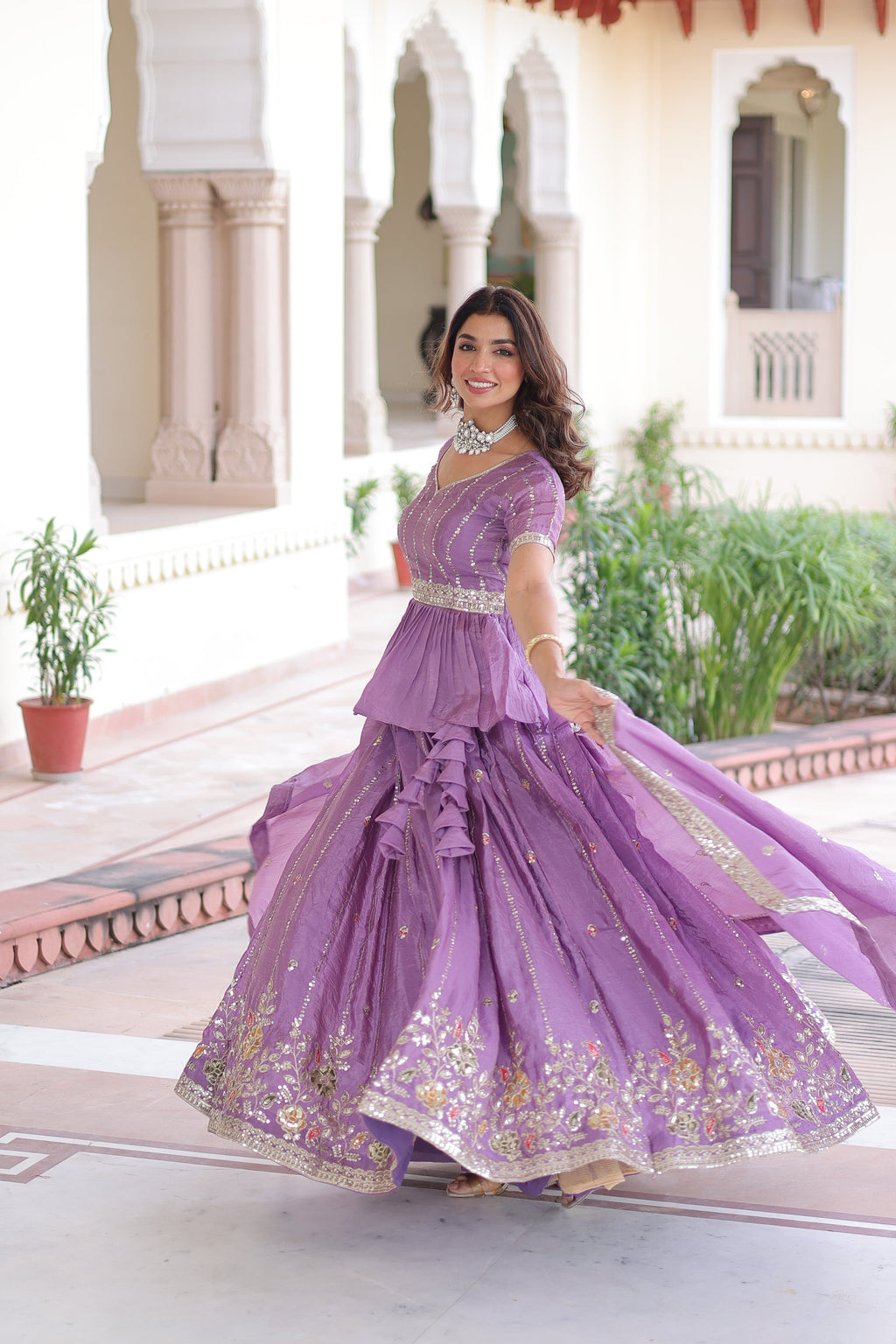 Nimi lavender gold crush lehenga choli with embroidery zari sequins work