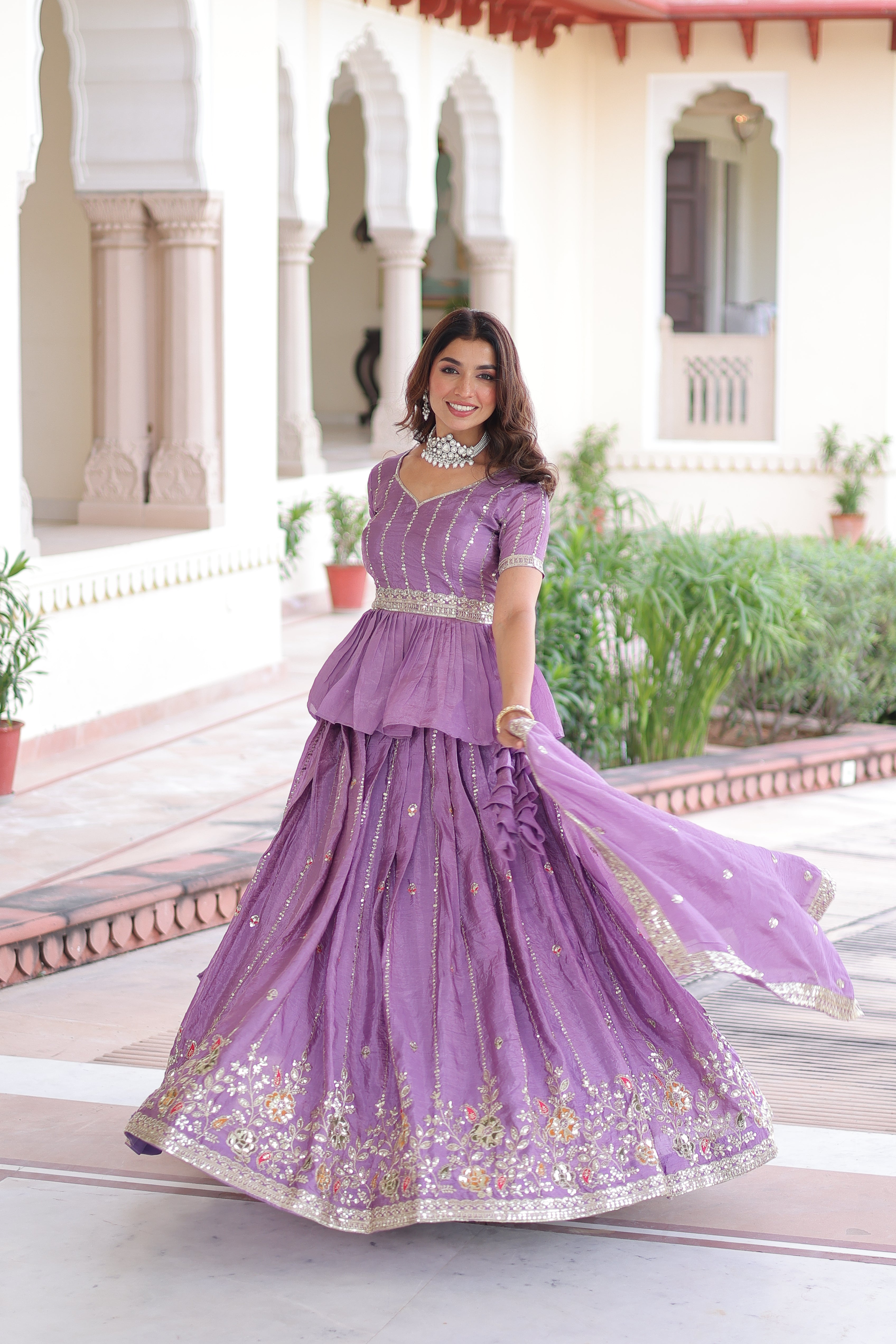 Nimi lavender gold crush lehenga choli with embroidery zari sequins work