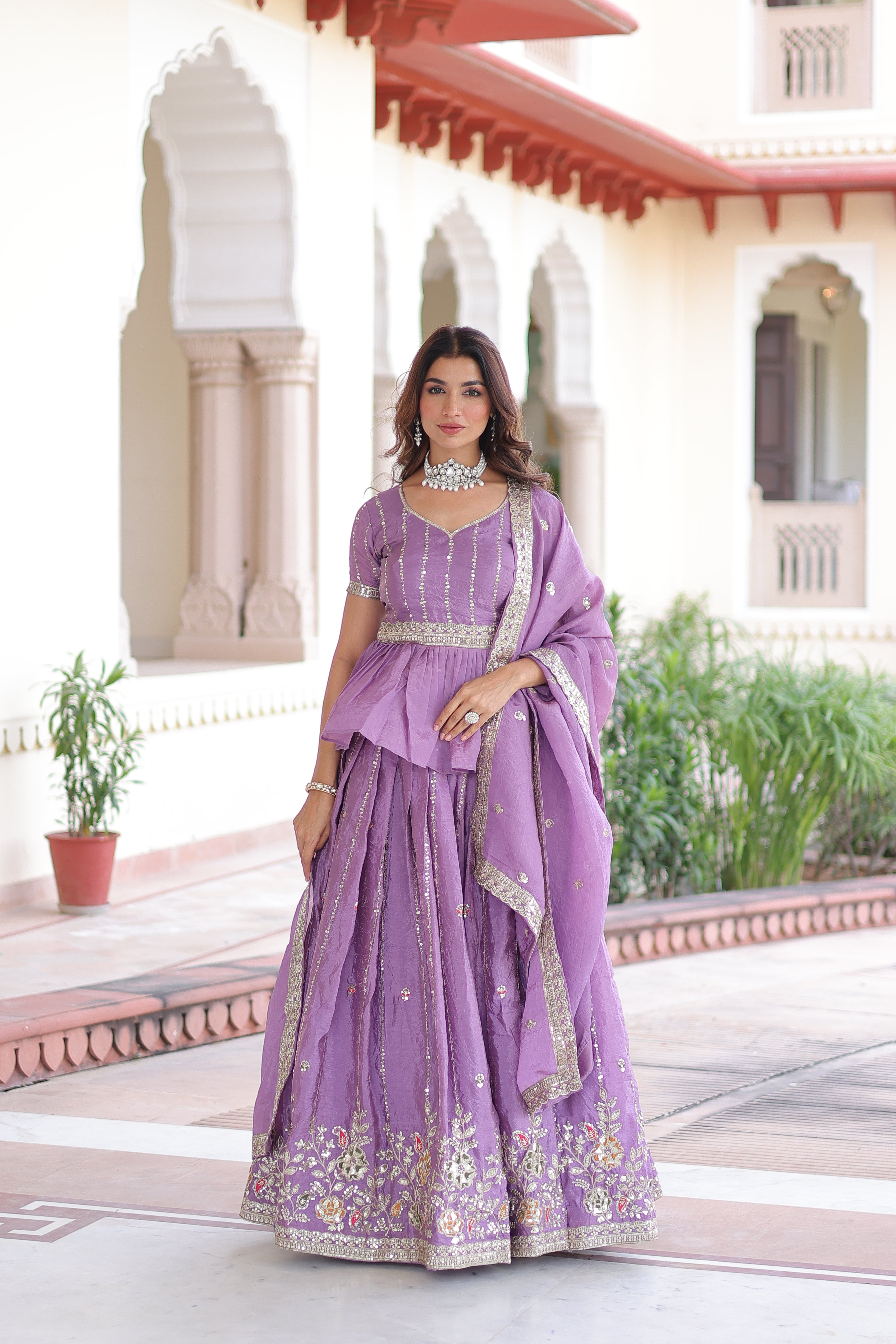 Nimi lavender gold crush lehenga choli with embroidery zari sequins work