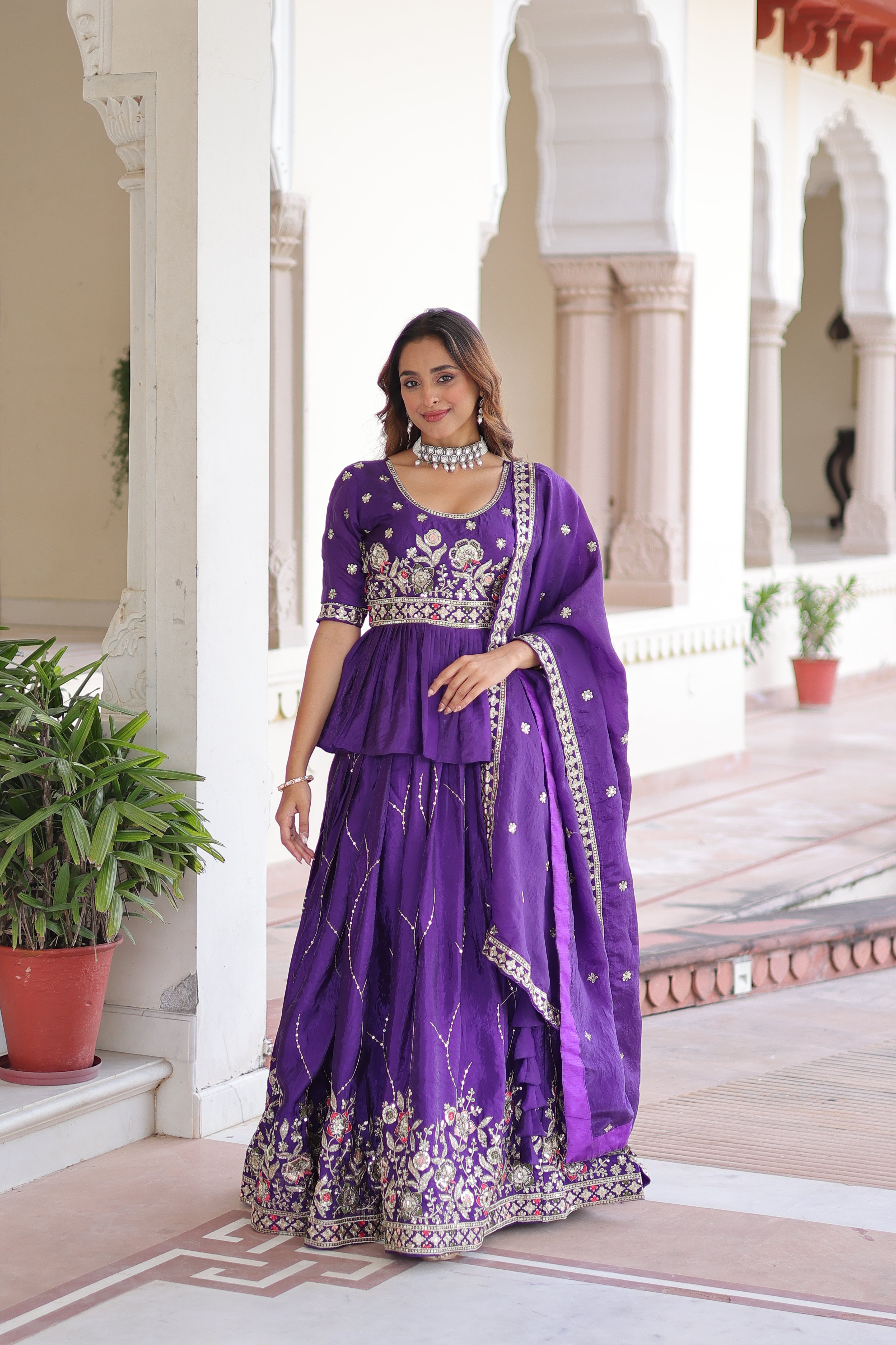 Nimi purple gold crush lehenga choli with embroidery zari sequins work