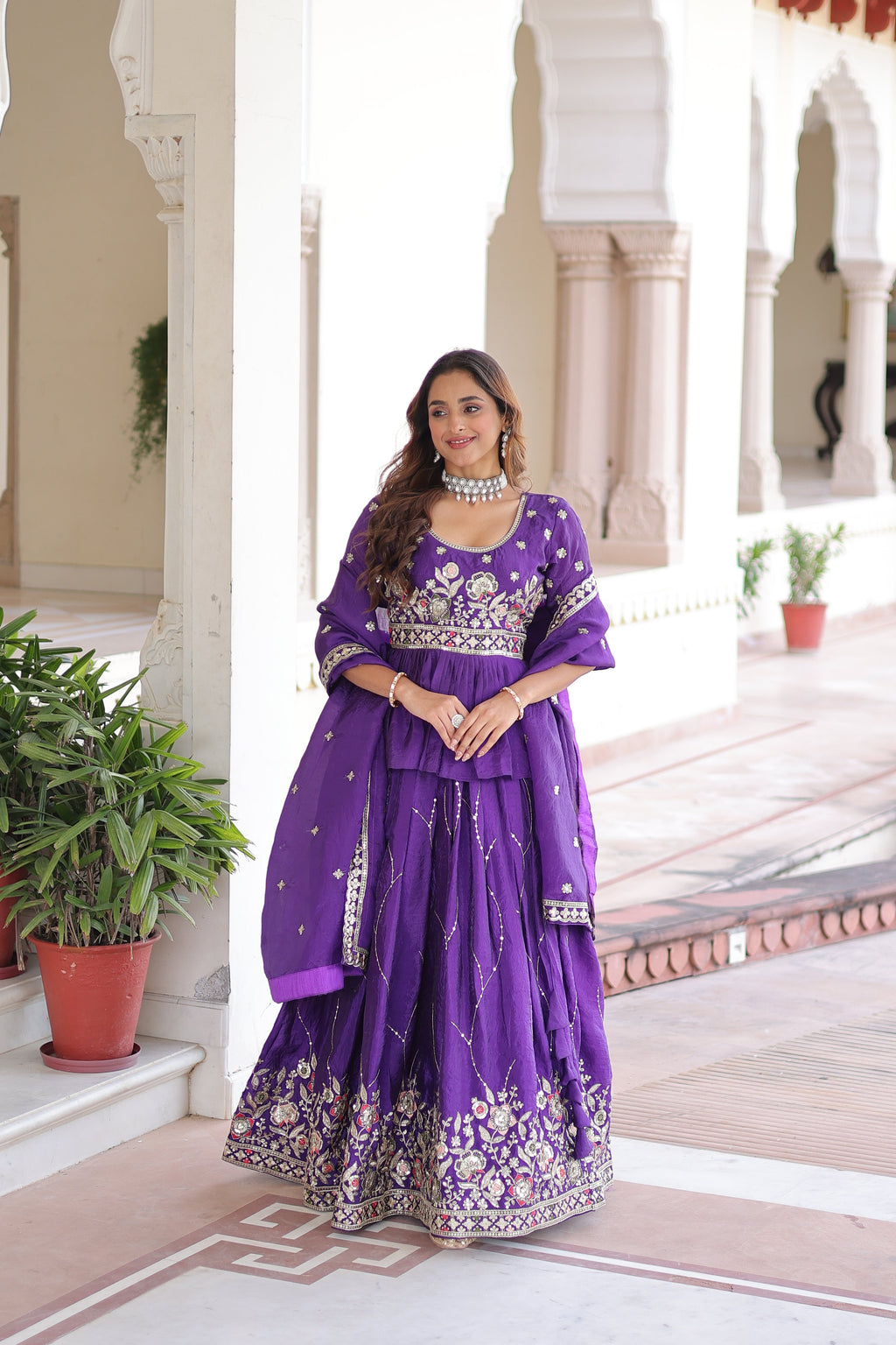 Nimi purple gold crush lehenga choli with embroidery zari sequins work