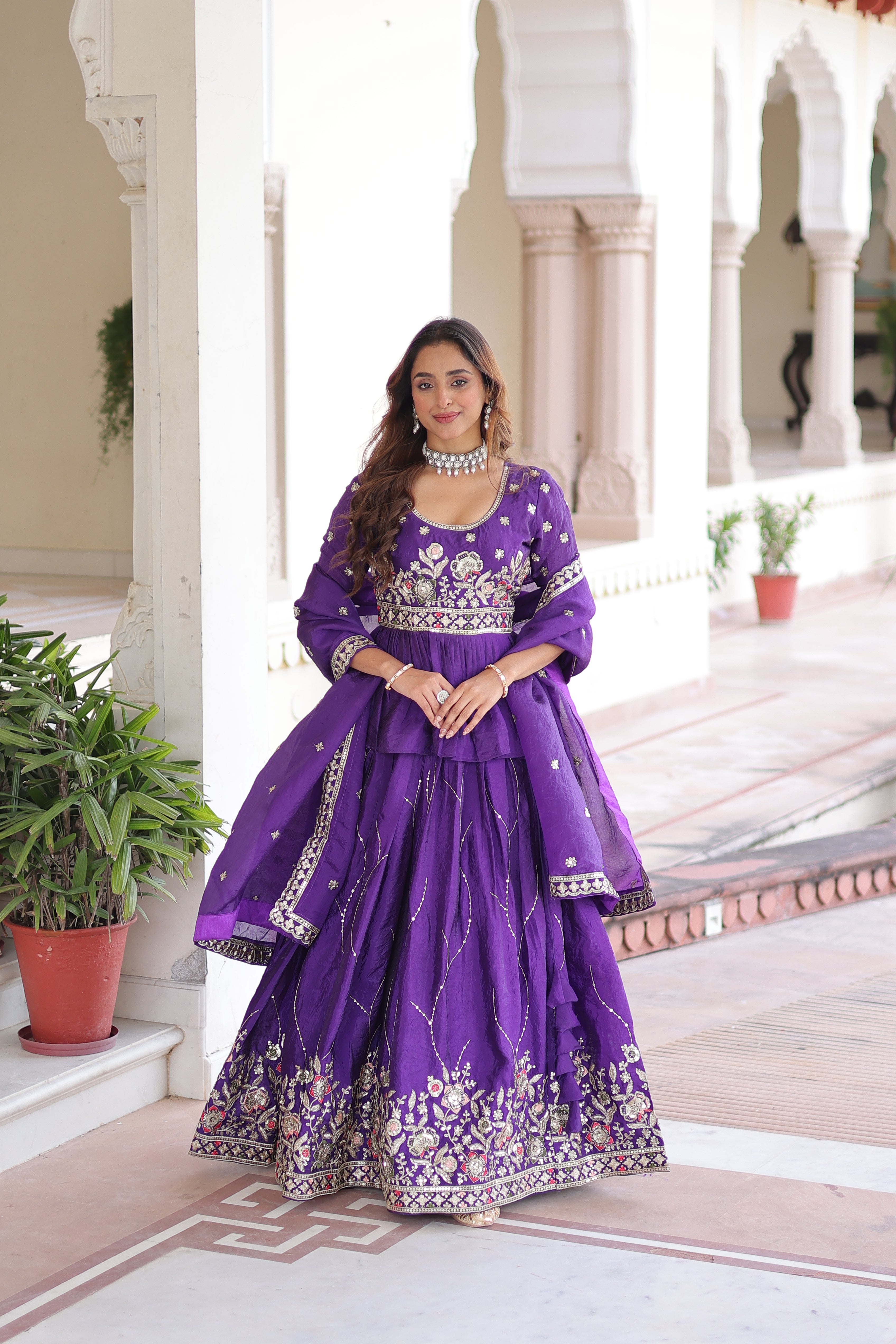 Nimi purple gold crush lehenga choli with embroidery zari sequins work
