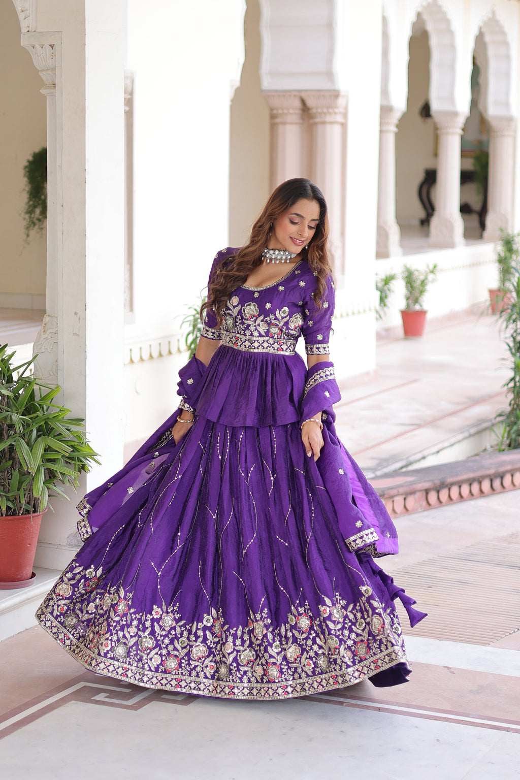 Nimi purple gold crush lehenga choli with embroidery zari sequins work