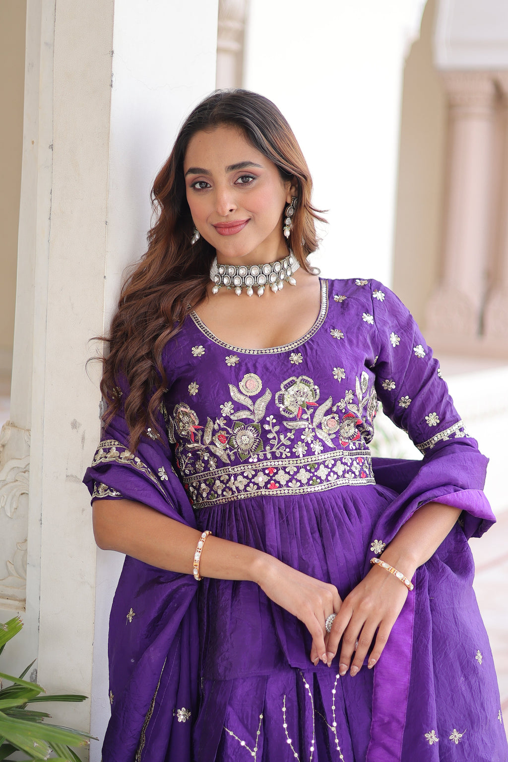 Nimi purple gold crush lehenga choli with embroidery zari sequins work