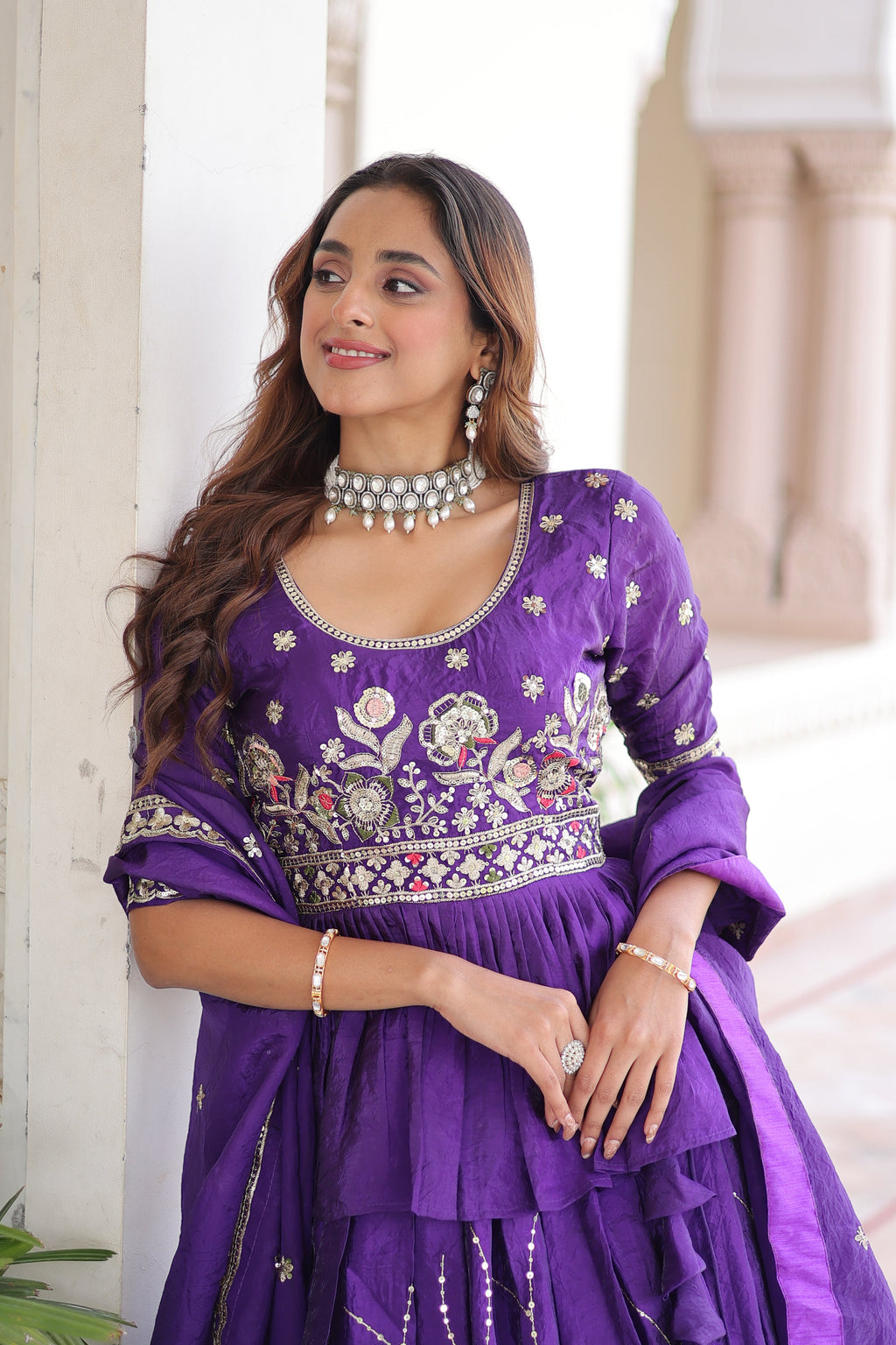 Nimi purple gold crush lehenga choli with embroidery zari sequins work
