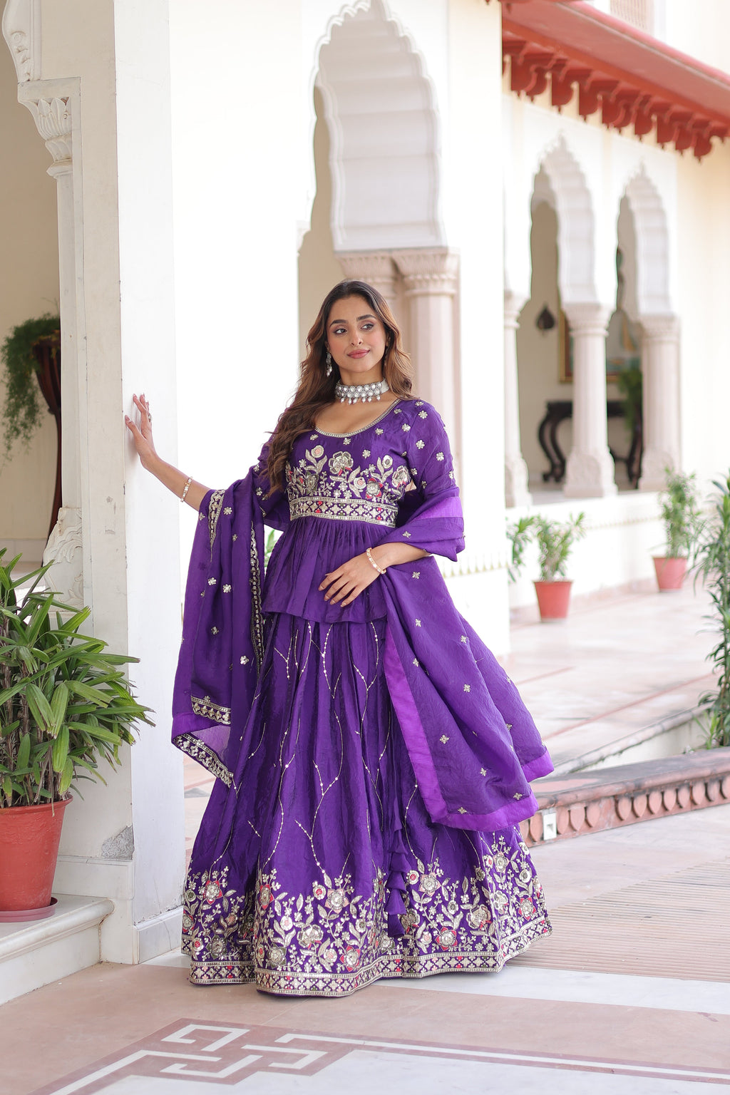 Nimi purple gold crush lehenga choli with embroidery zari sequins work