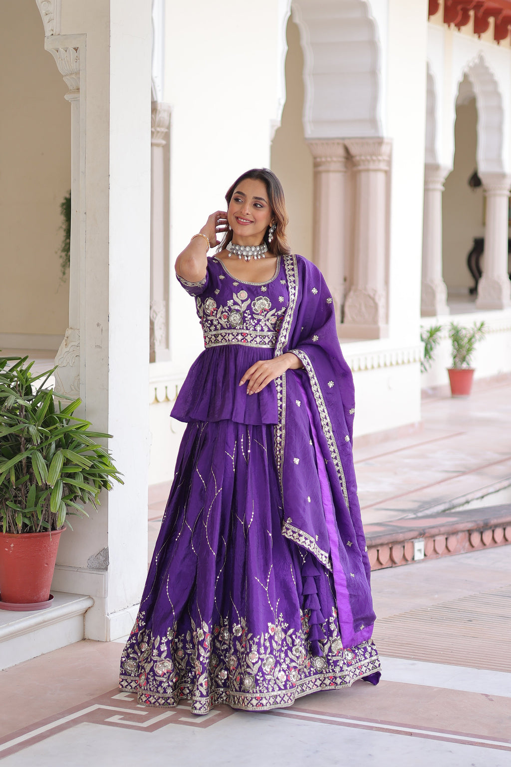 Nimi purple gold crush lehenga choli with embroidery zari sequins work