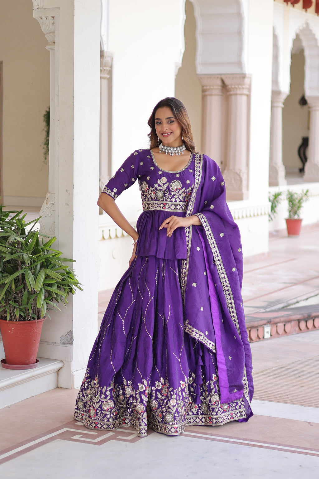 Nimi purple gold crush lehenga choli with embroidery zari sequins work