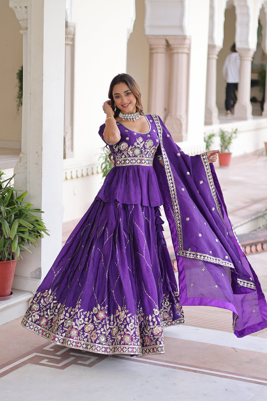 Nimi purple gold crush lehenga choli with embroidery zari sequins work