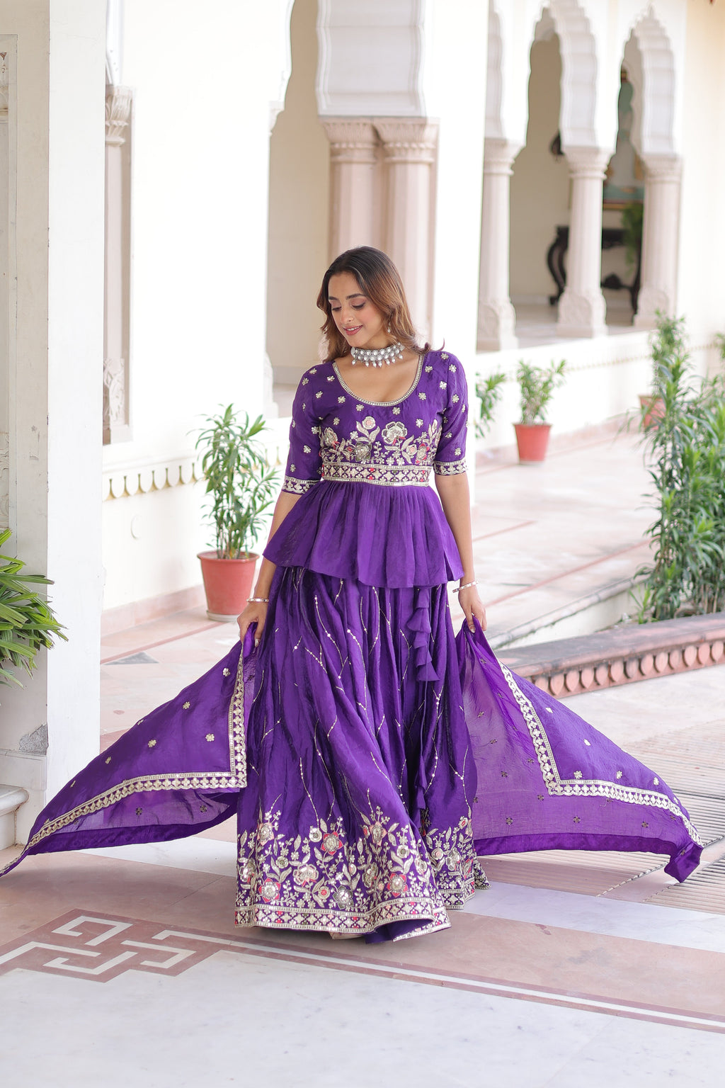 Nimi purple gold crush lehenga choli with embroidery zari sequins work