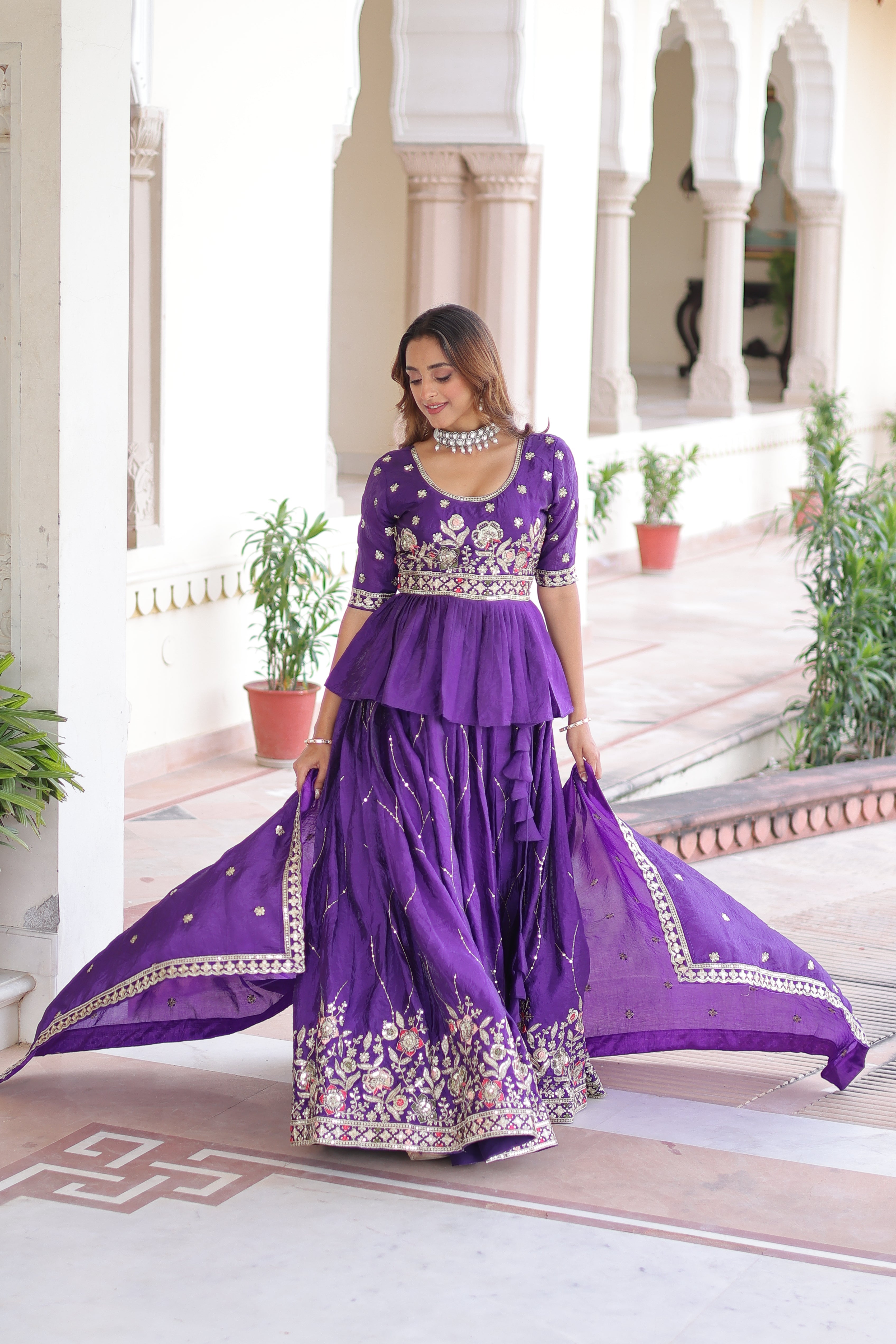 Nimi purple gold crush lehenga choli with embroidery zari sequins work