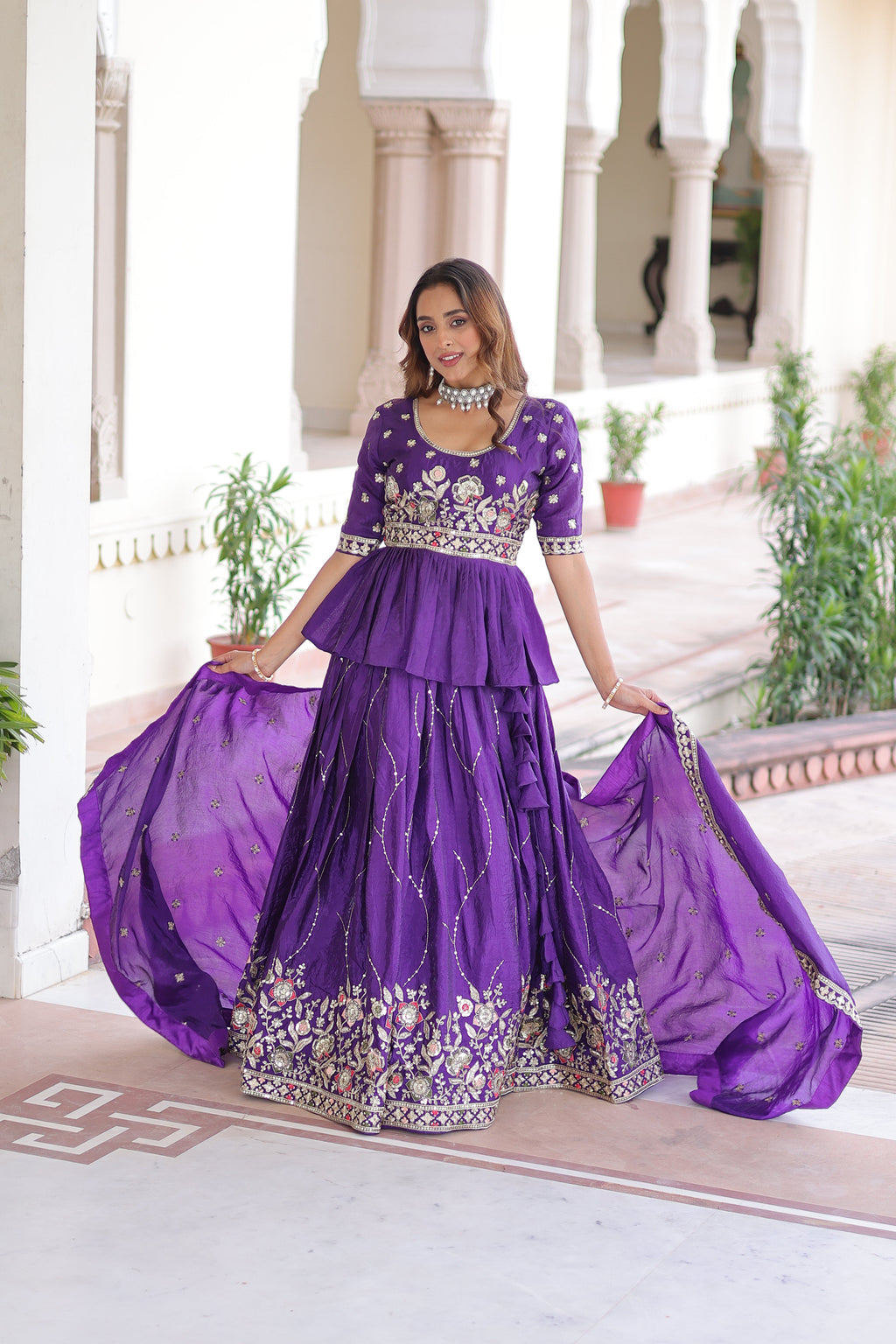 Nimi purple gold crush lehenga choli with embroidery zari sequins work