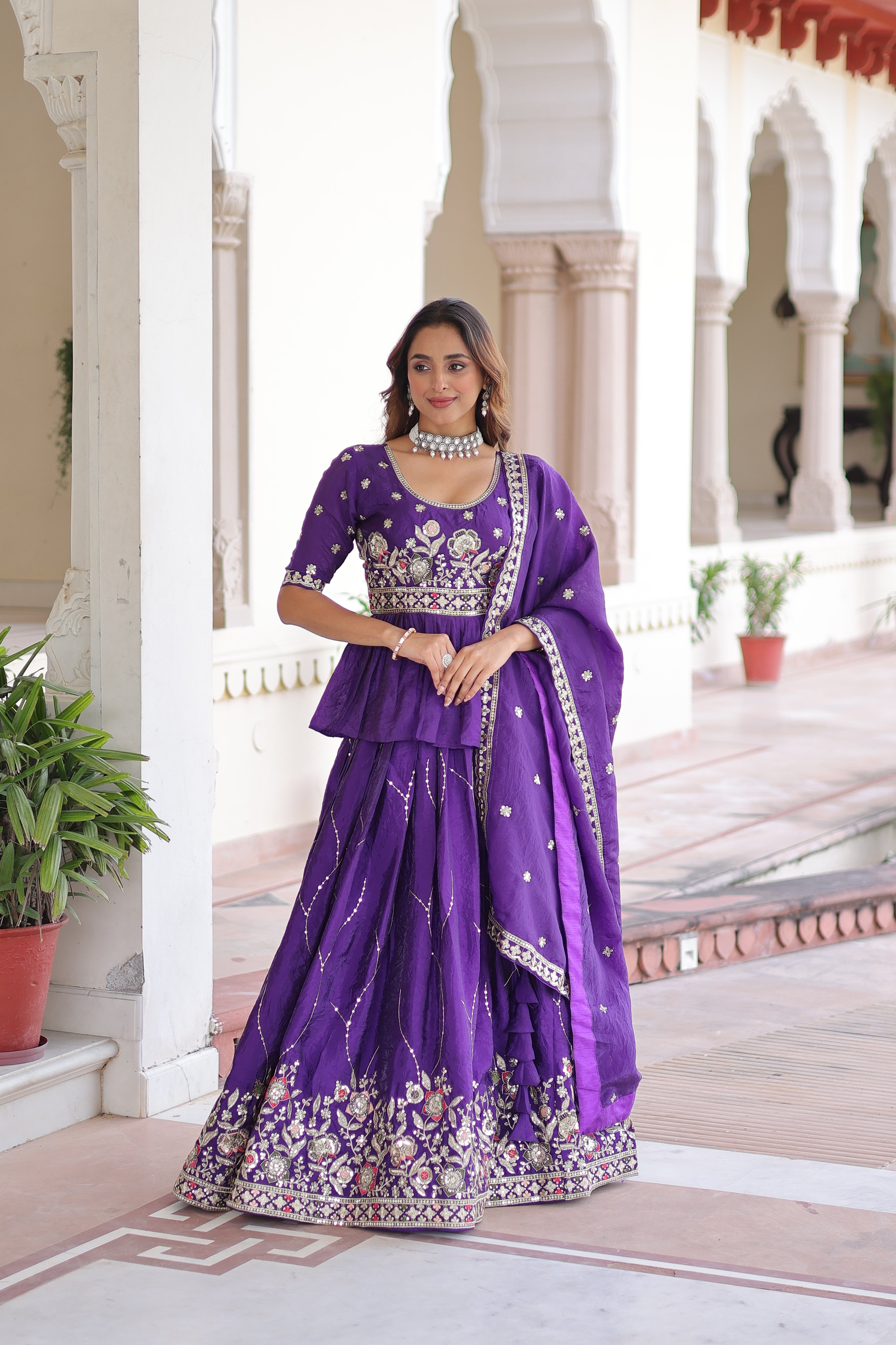 Nimi purple gold crush lehenga choli with embroidery zari sequins work