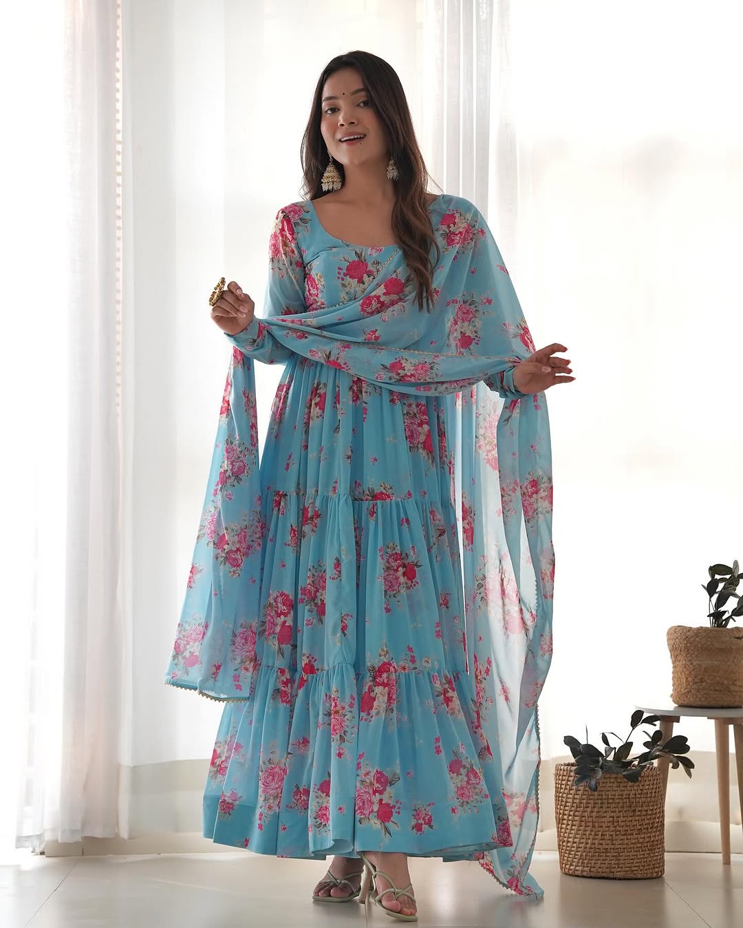 Kanika Sky Blue Flared Georgette Huge Flair Anarkali Suit Set