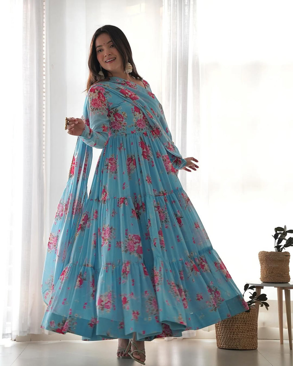 Kanika Sky Blue Flared Georgette Huge Flair Anarkali Suit Set