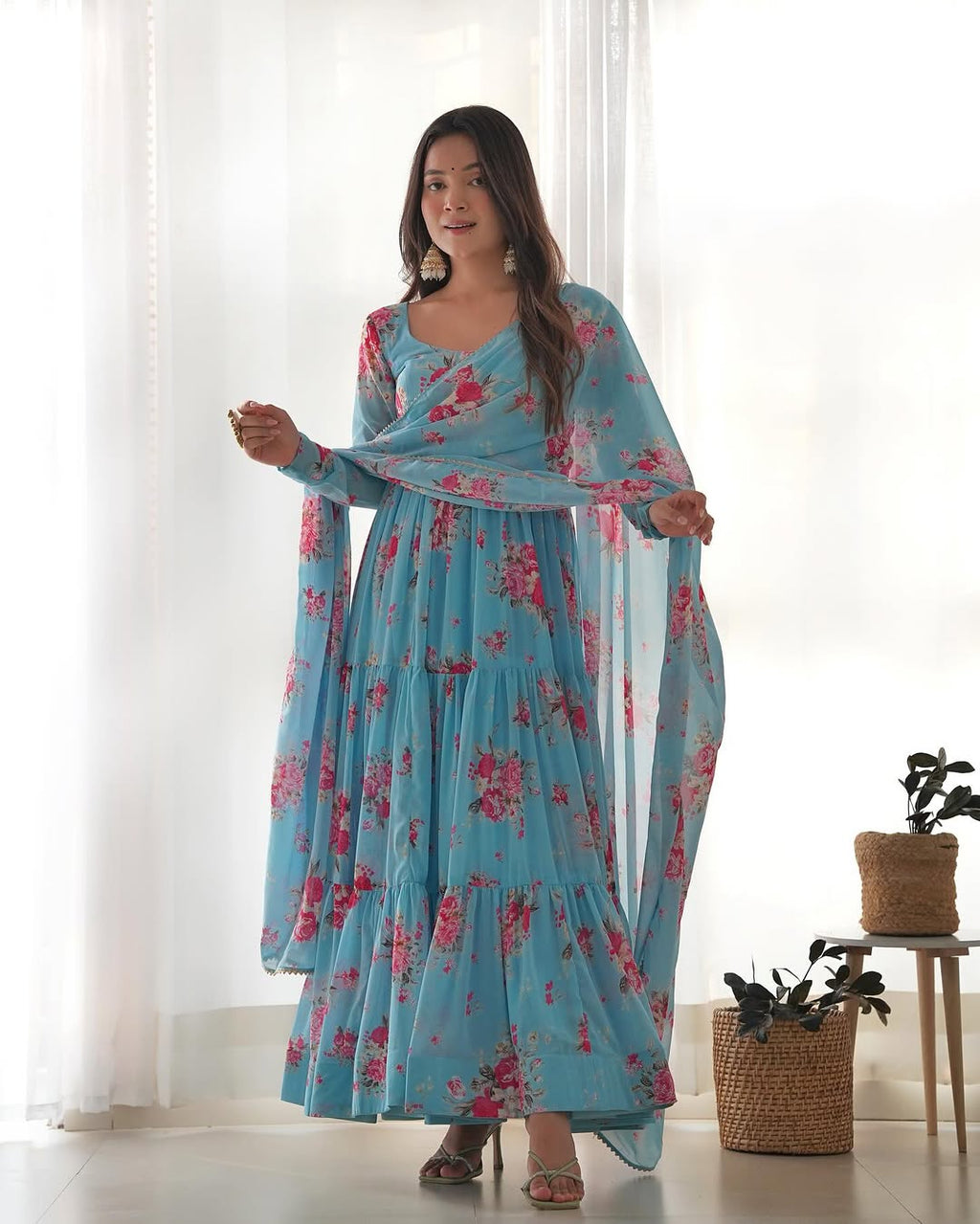 Kanika Sky Blue Flared Georgette Huge Flair Anarkali Suit Set