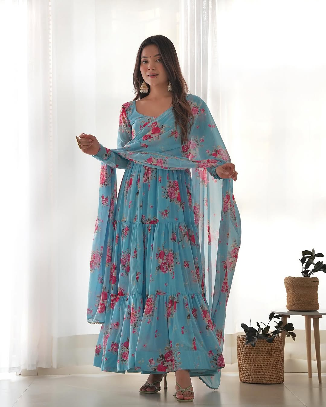 Kanika Sky Blue Flared Georgette Huge Flair Anarkali Suit Set