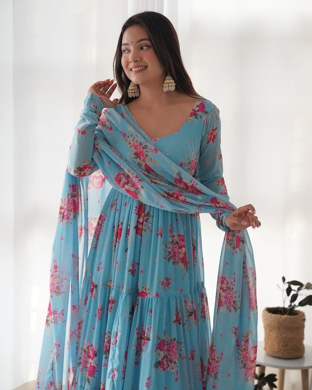 Kanika Sky Blue Flared Georgette Huge Flair Anarkali Suit Set