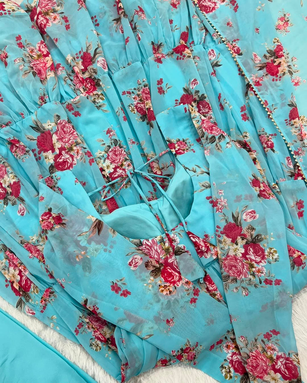 Kanika Sky Blue Flared Georgette Huge Flair Anarkali Suit Set