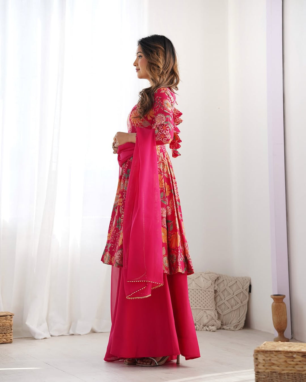 Pink Roman silk Karisma designer kurti palazzo set