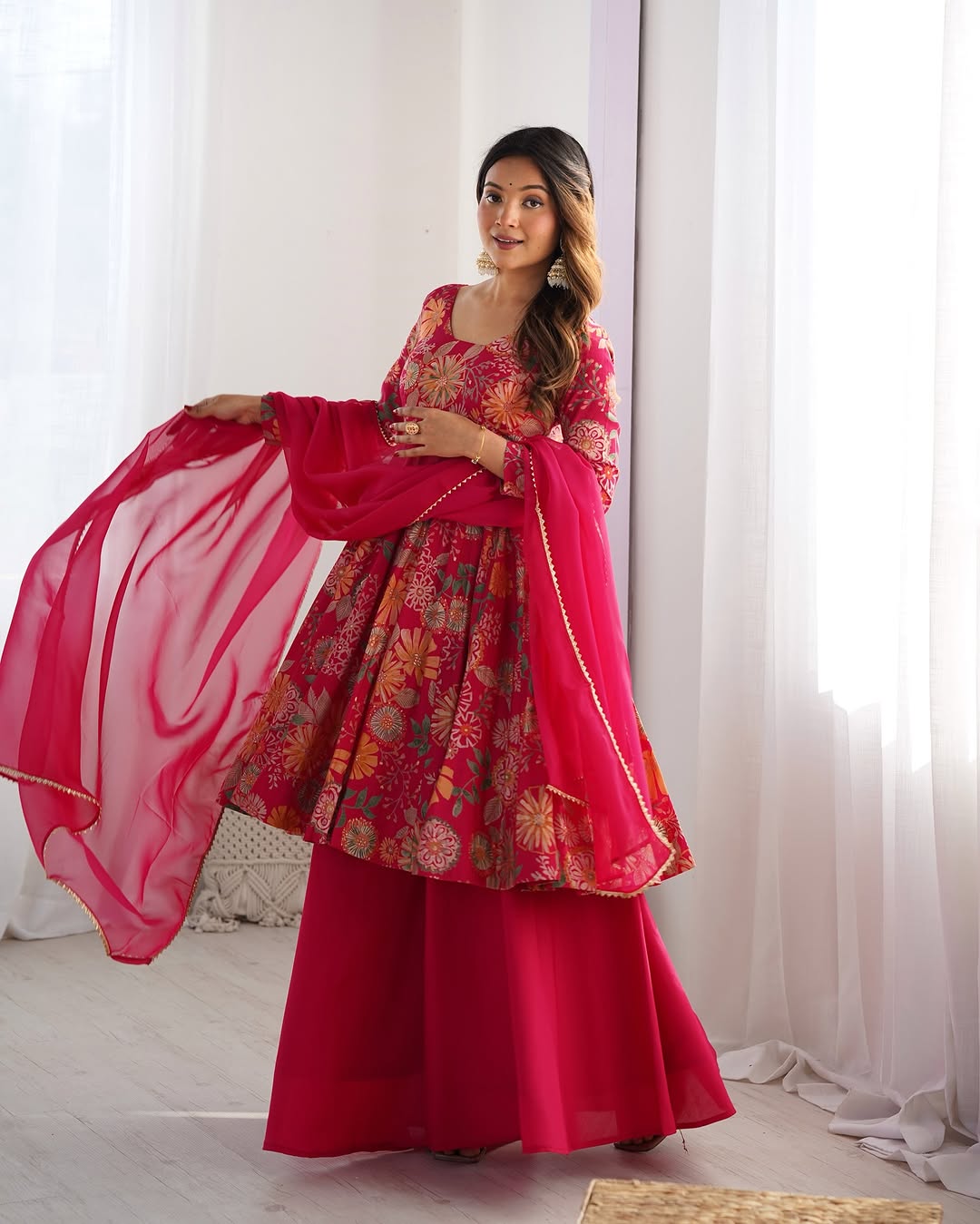 Pink Roman silk Karisma designer kurti palazzo set