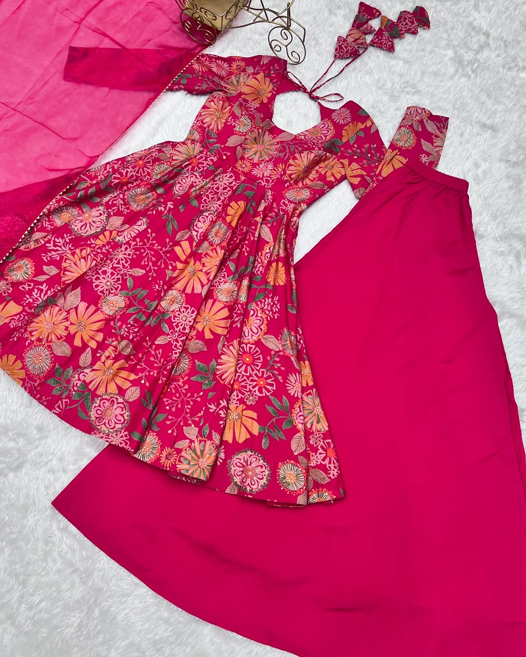 Pink Roman silk Karisma designer kurti palazzo set