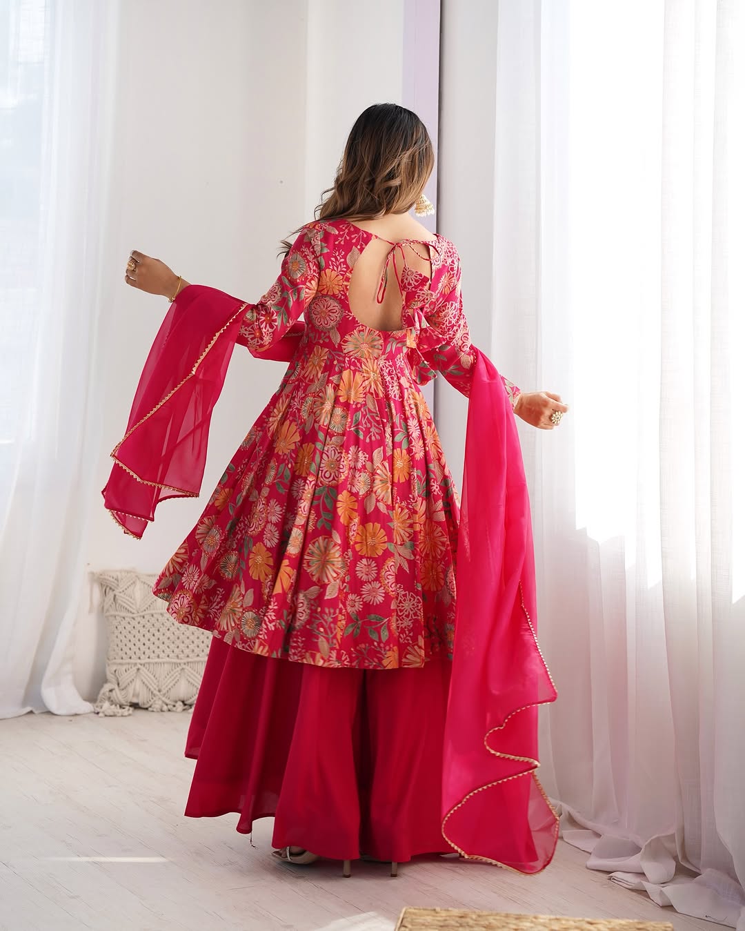 Pink Roman silk Karisma designer kurti palazzo set