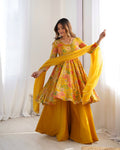Yellow Roman silk Karisma designer kurti palazzo set