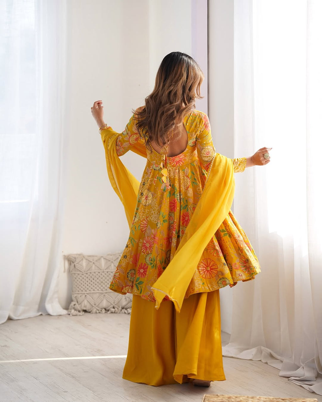 Yellow Roman silk Karisma designer kurti palazzo set