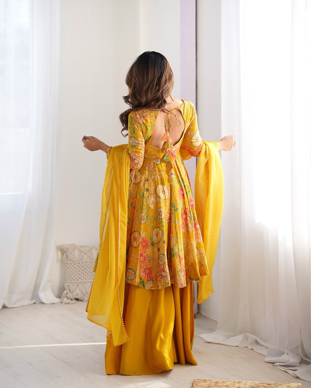 Yellow Roman silk Karisma designer kurti palazzo set
