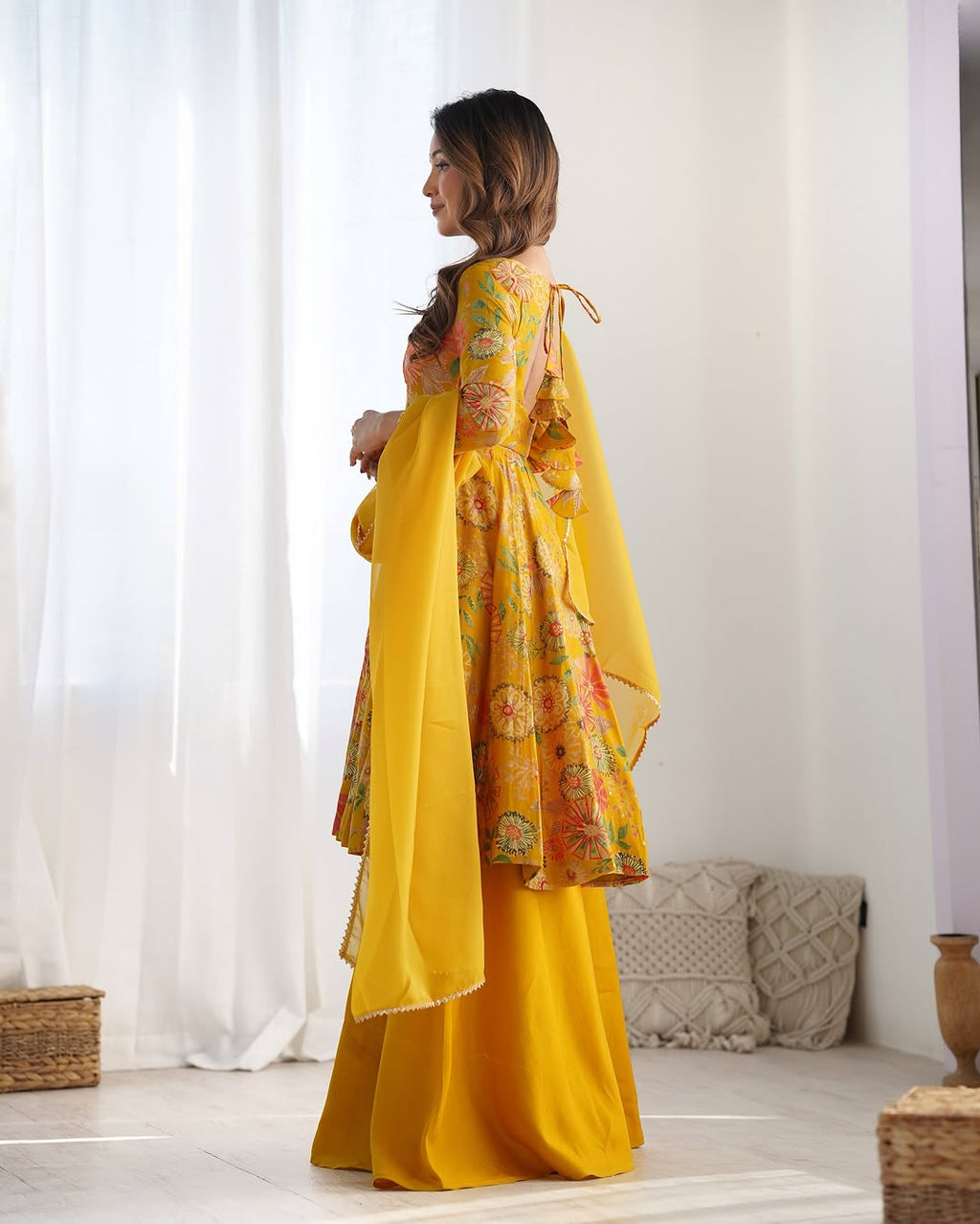Yellow Roman silk Karisma designer kurti palazzo set