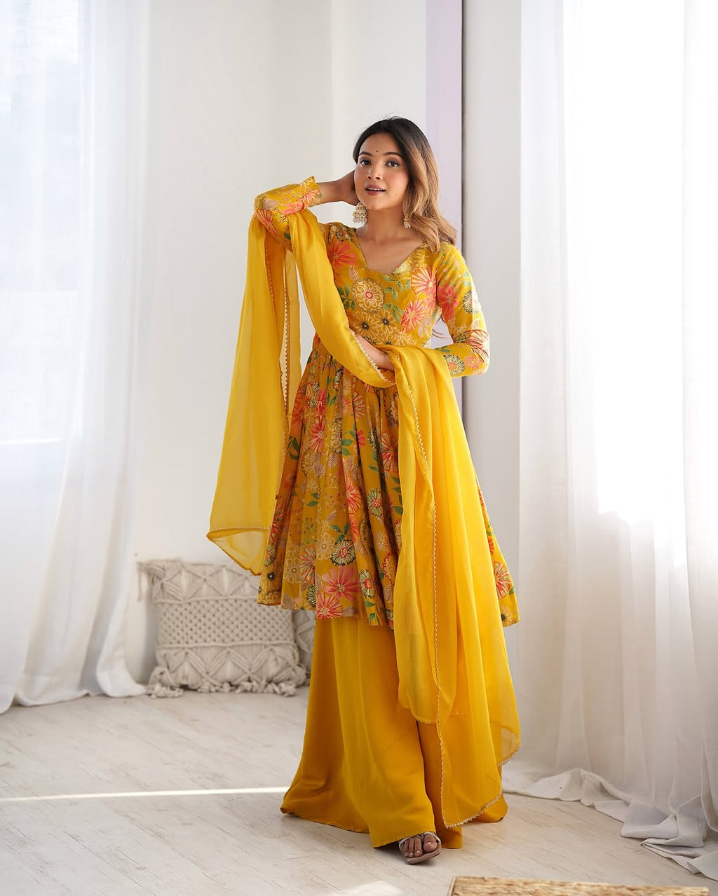 Yellow Roman silk Karisma designer kurti palazzo set
