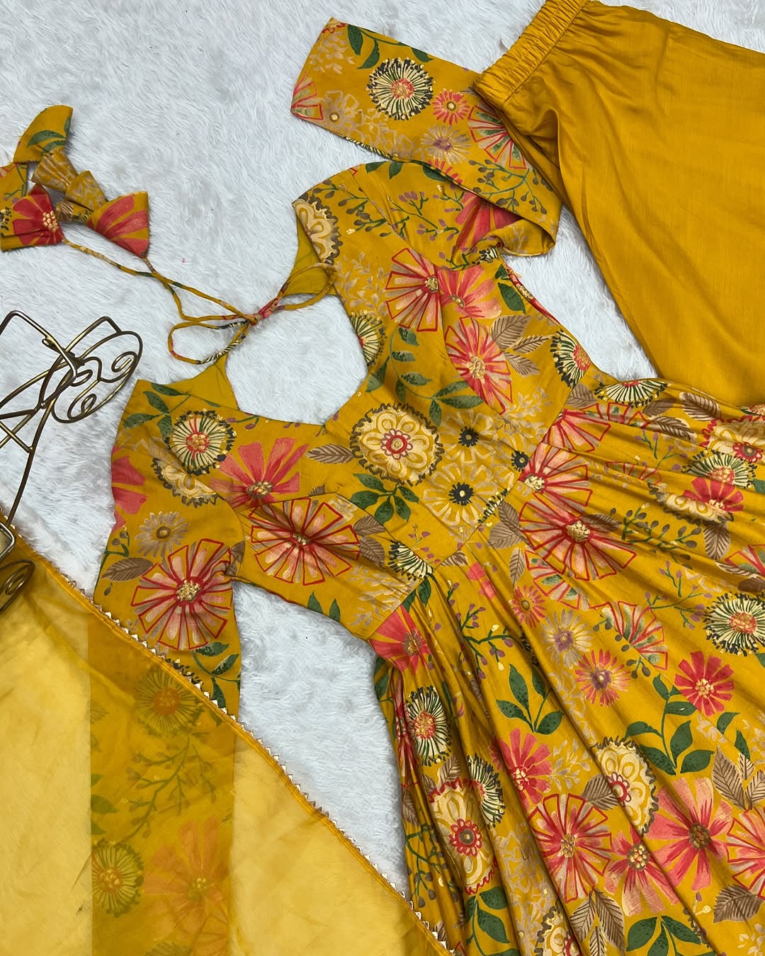 Yellow Roman silk Karisma designer kurti palazzo set