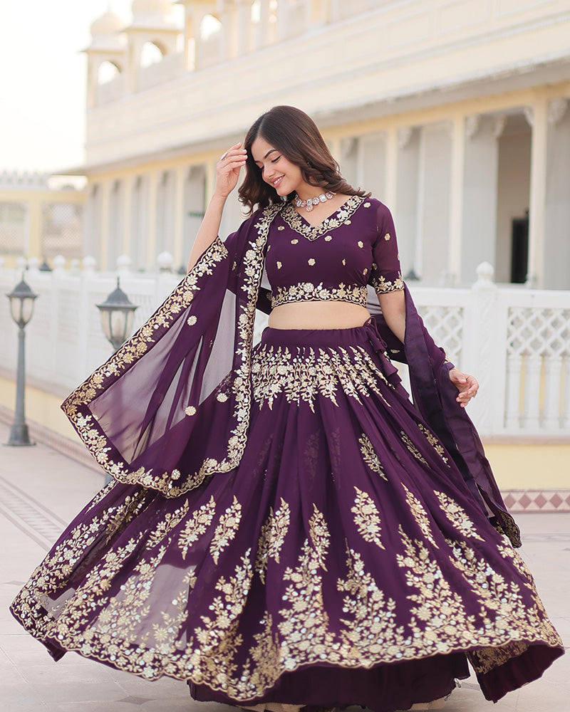 Kridha purple georgette sequins embroidered lehenga set