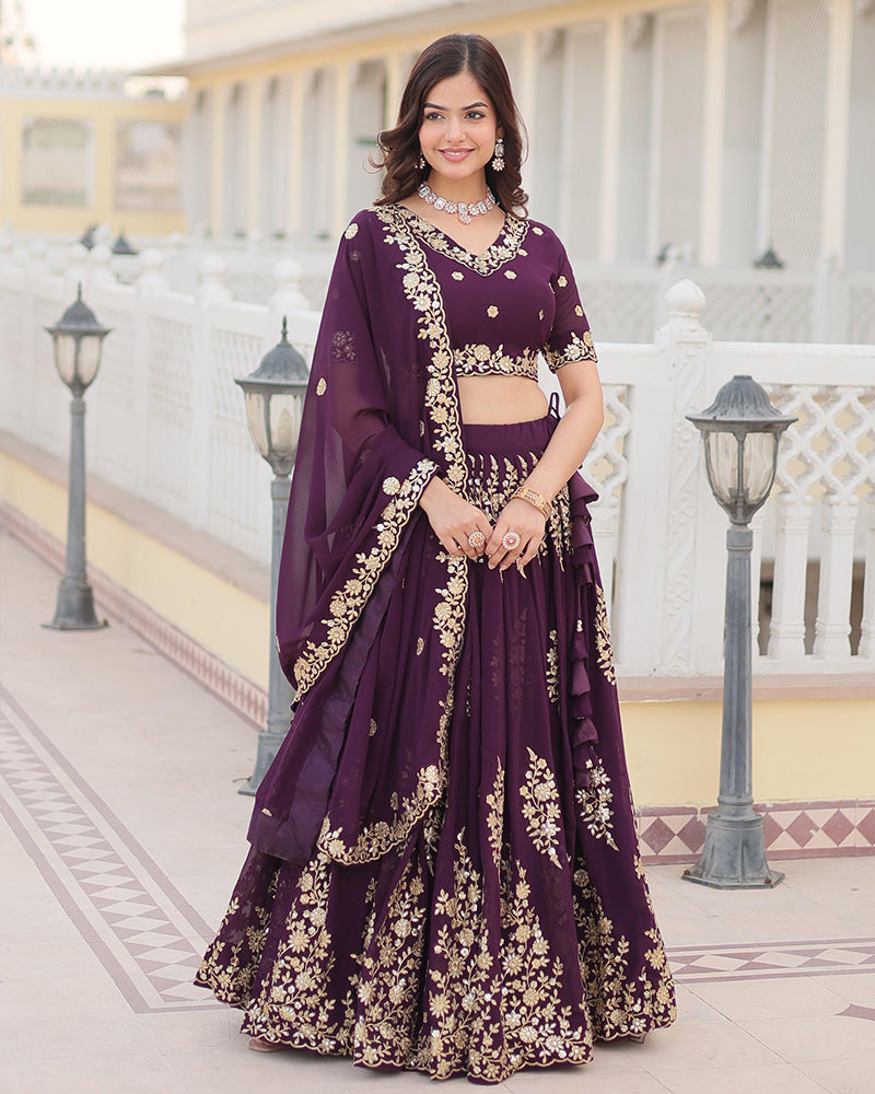 Kridha purple georgette sequins embroidered lehenga set