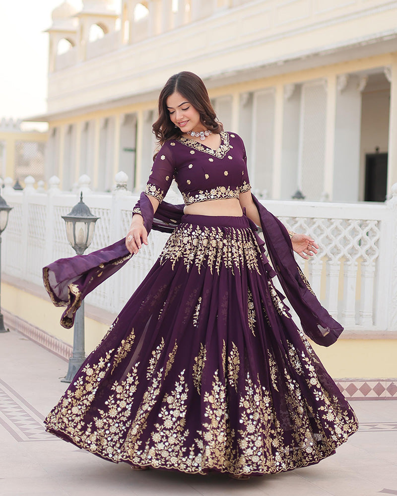 Kridha purple georgette sequins embroidered lehenga set