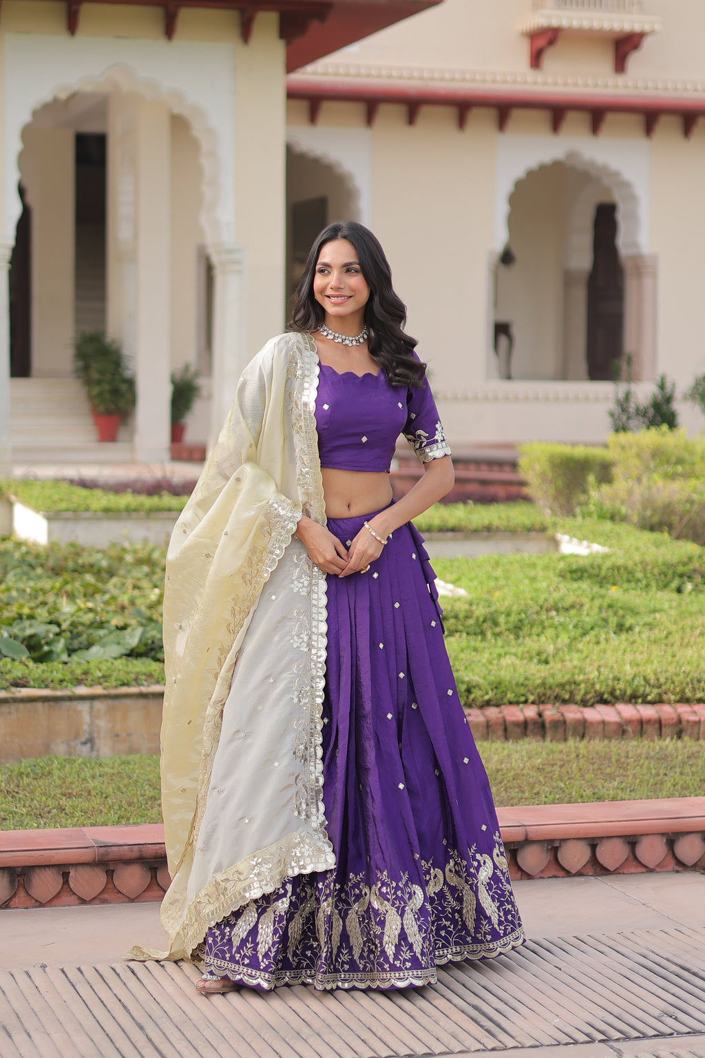 Nirika purple gold crush lehenga choli with sequins zari embroidered work