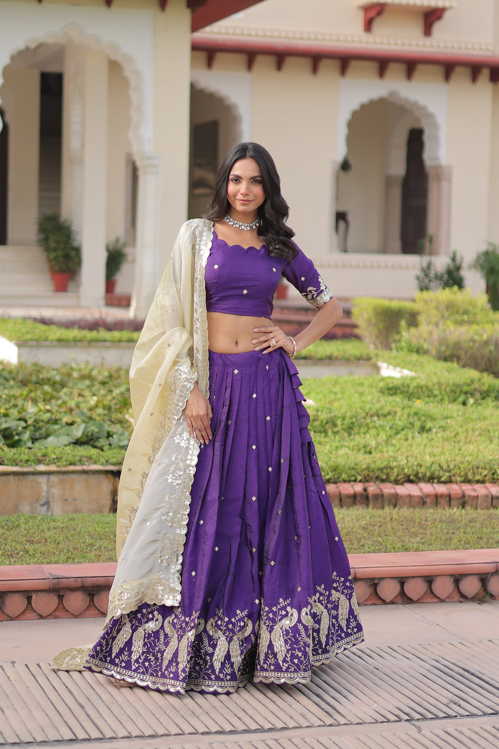 Nirika purple gold crush lehenga choli with sequins zari embroidered work