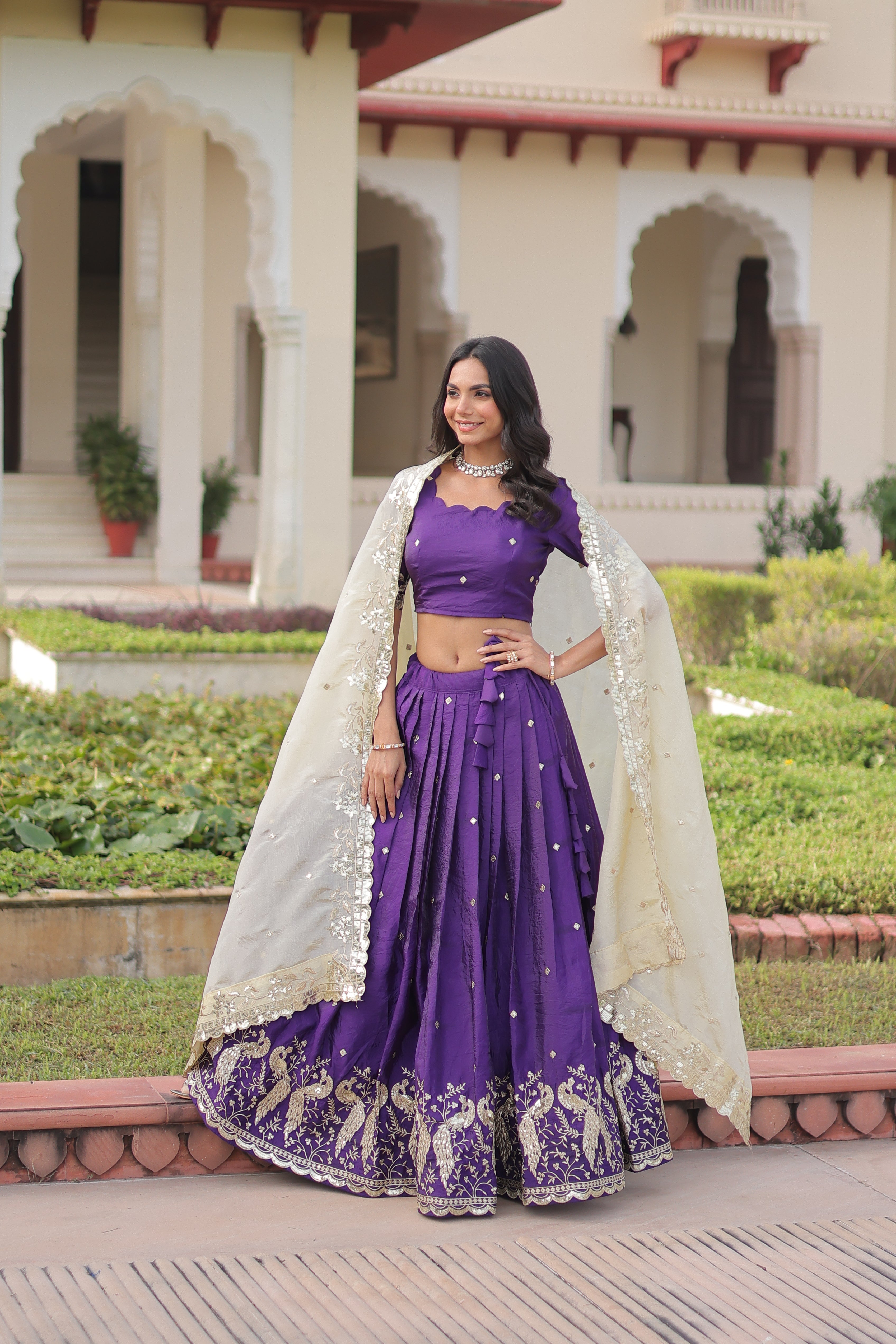 Nirika purple gold crush lehenga choli with sequins zari embroidered work