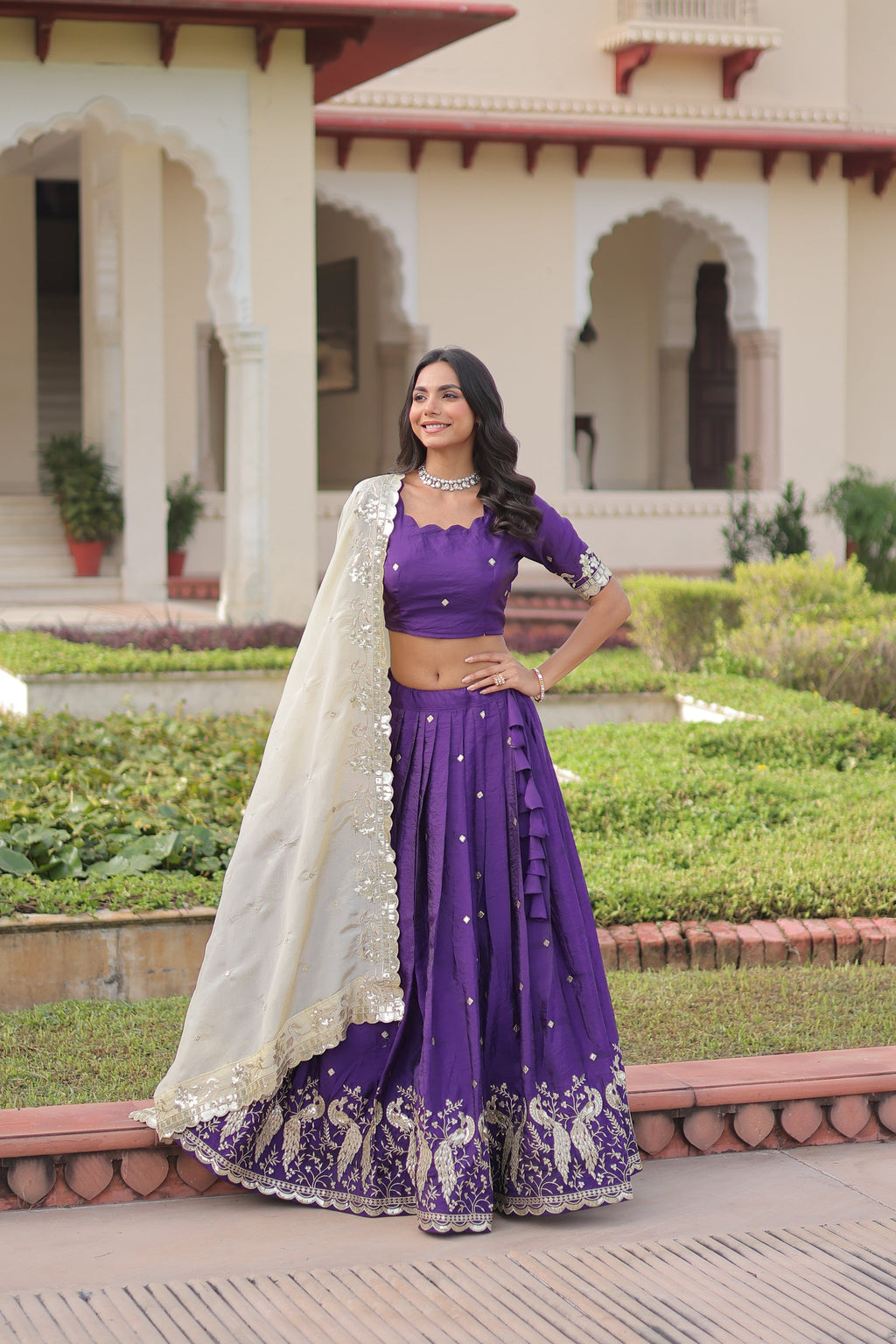 Nirika purple gold crush lehenga choli with sequins zari embroidered work